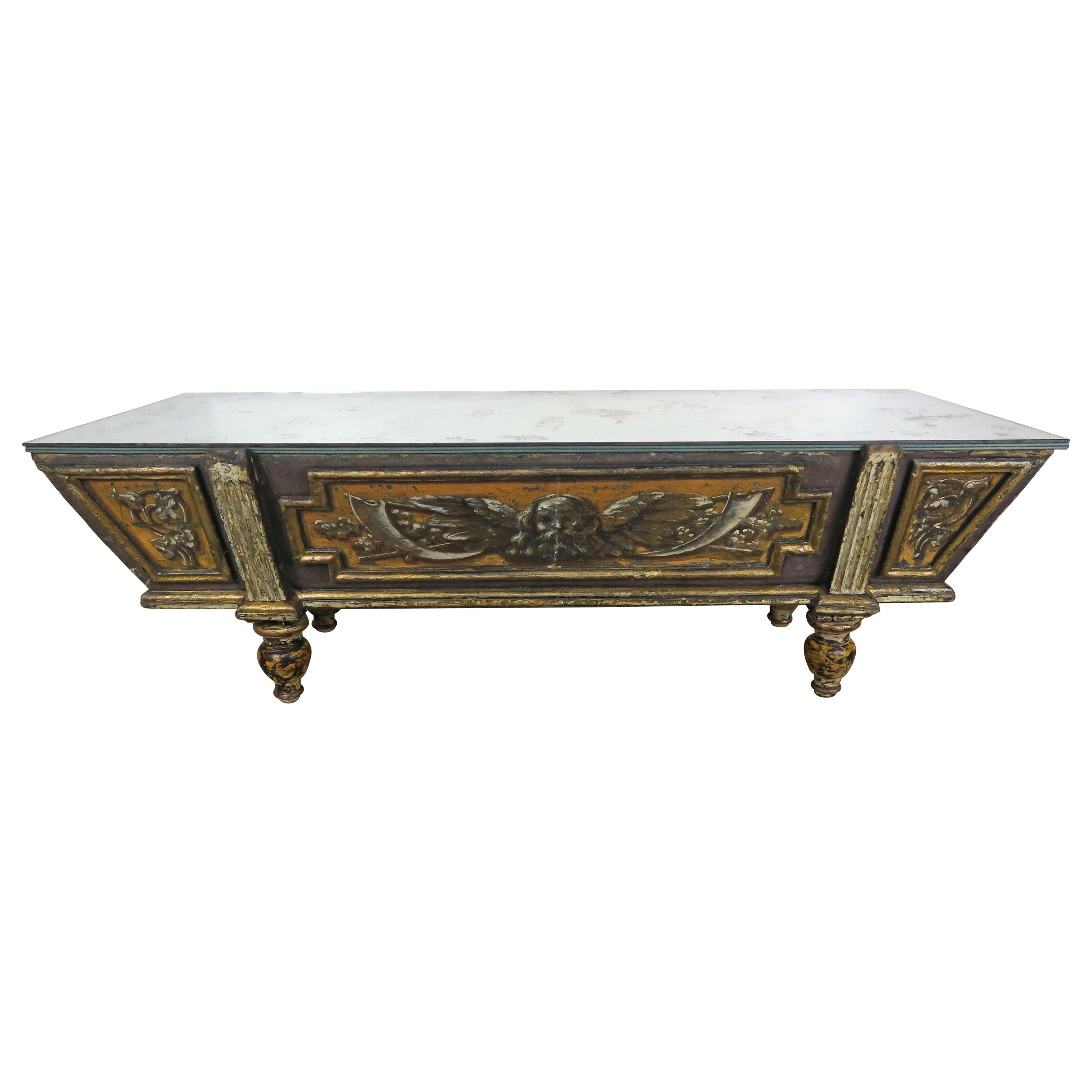 19th Century Italian Painted Coffee Table with Mirrored Top