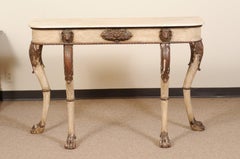 19th Century Italian Painted Console with Lion's Head Detail & Marble Top