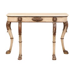 19th Century Italian Painted Console with Lion's Head Detail & Marble Top