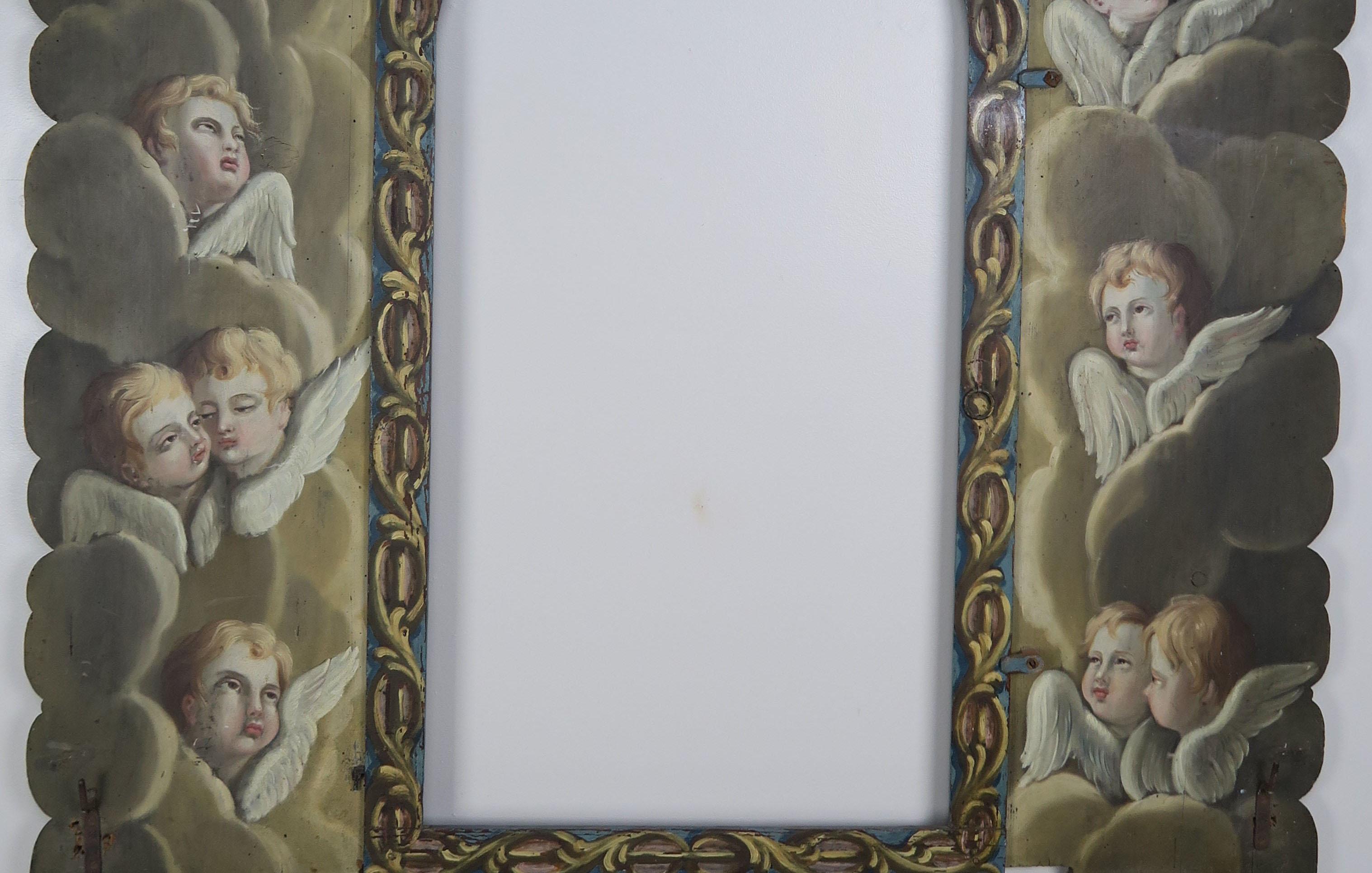 Renaissance 19th Century Italian Painted Frame with Cherubs