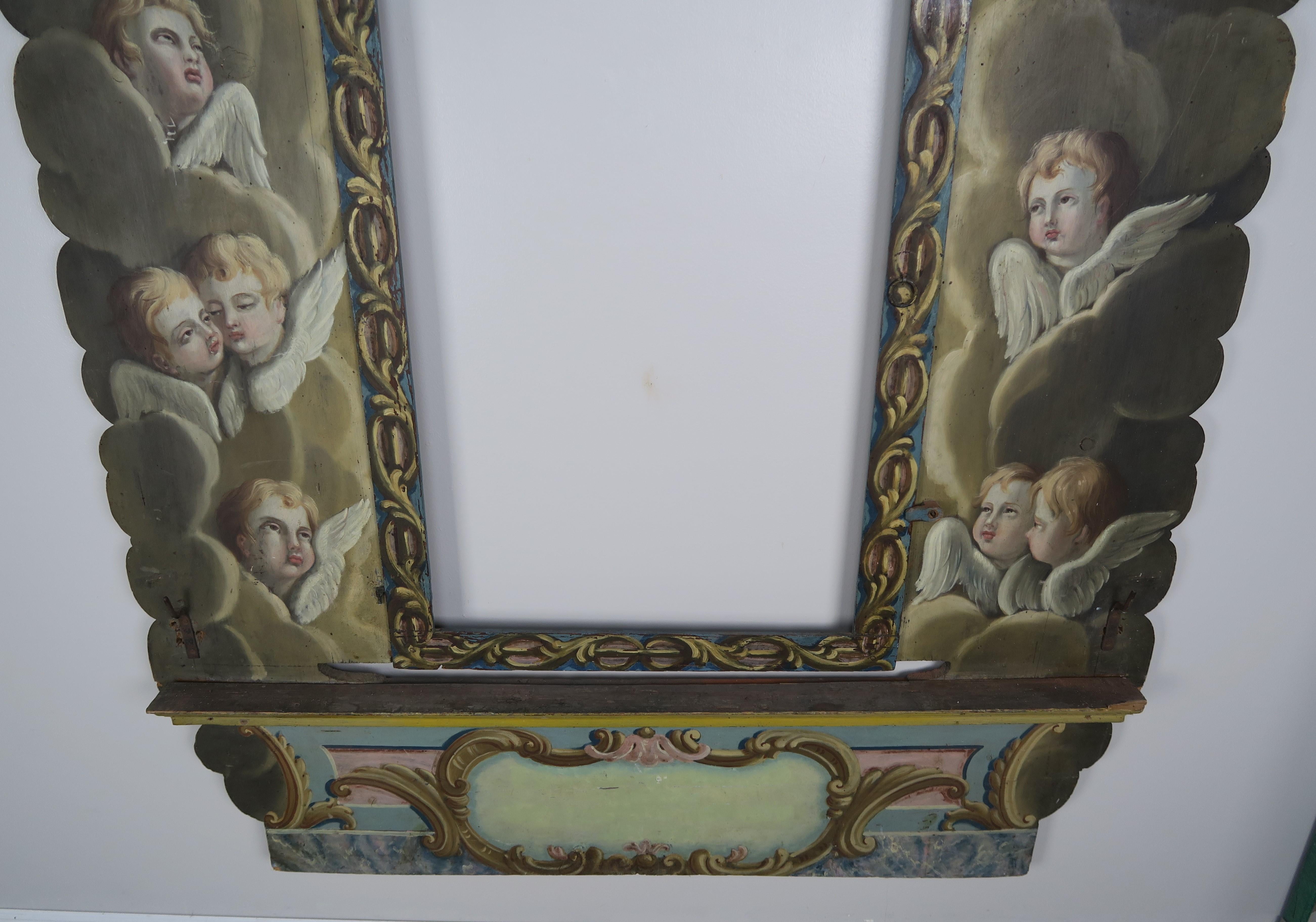 Hand-Painted 19th Century Italian Painted Frame with Cherubs