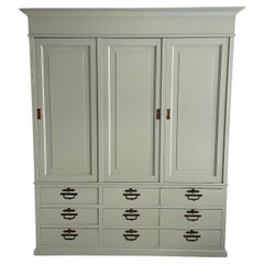 19th Century Italian Painted in Sage Pine Cupboard / Cabinet, with Drawers, 1880