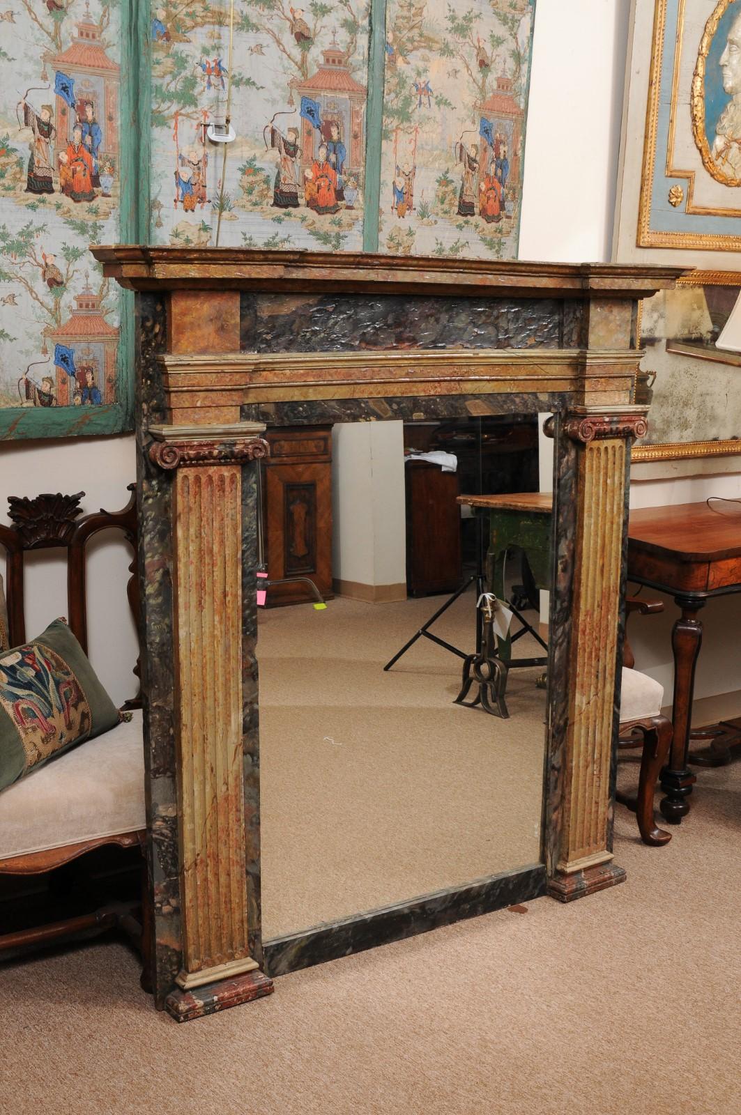 19th Century Italian Painted Mirror with Faux Marbleized Finish & Column Detail For Sale 6