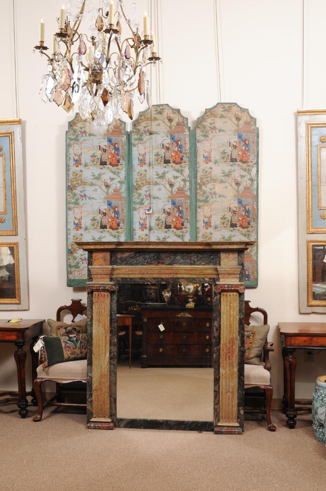 19th Century Italian Painted Mirror with Faux Marbleized Finish & Column Detail In Good Condition For Sale In Atlanta, GA