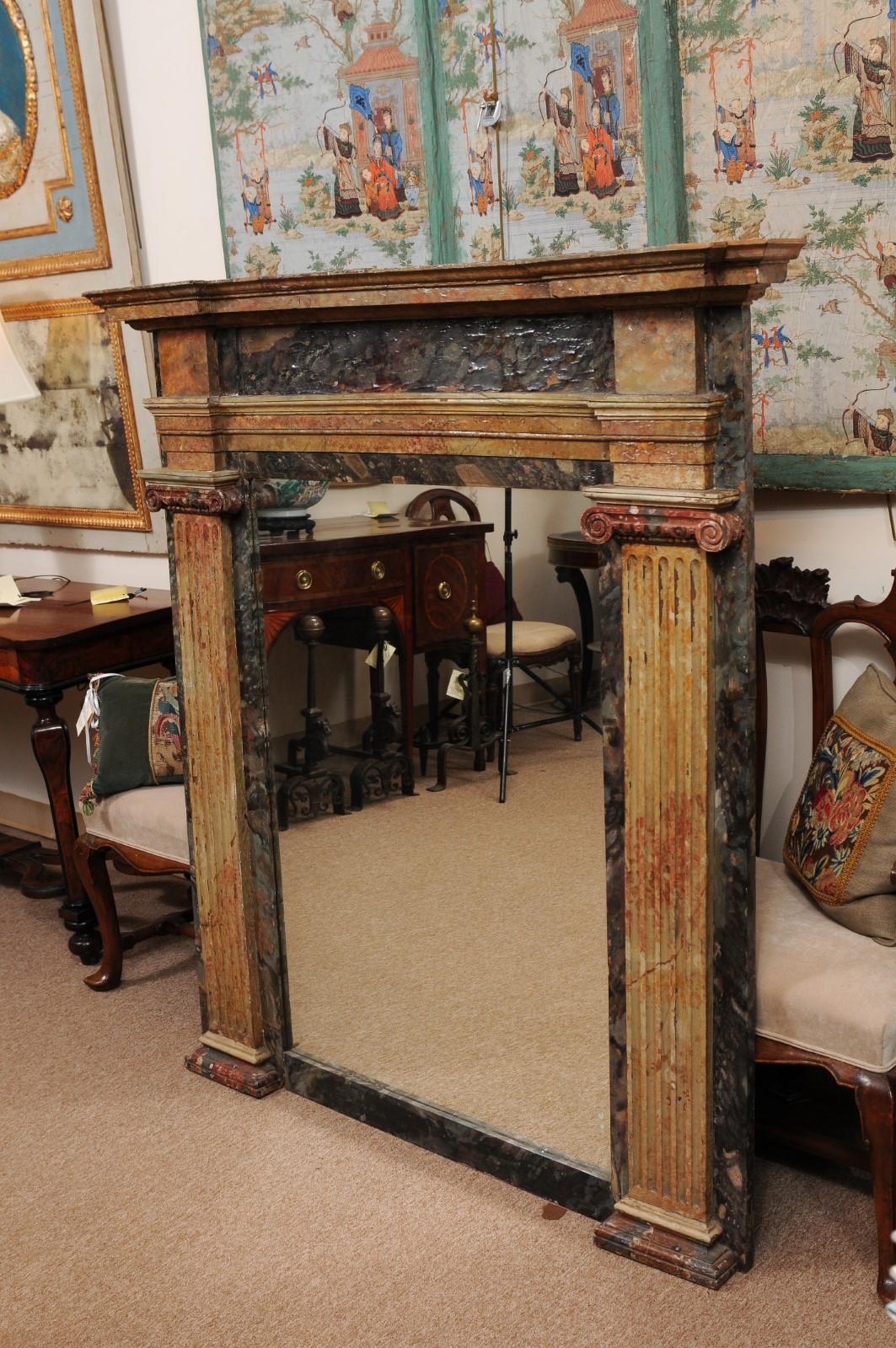 19th Century Italian Painted Mirror with Faux Marbleized Finish & Column Detail For Sale 5