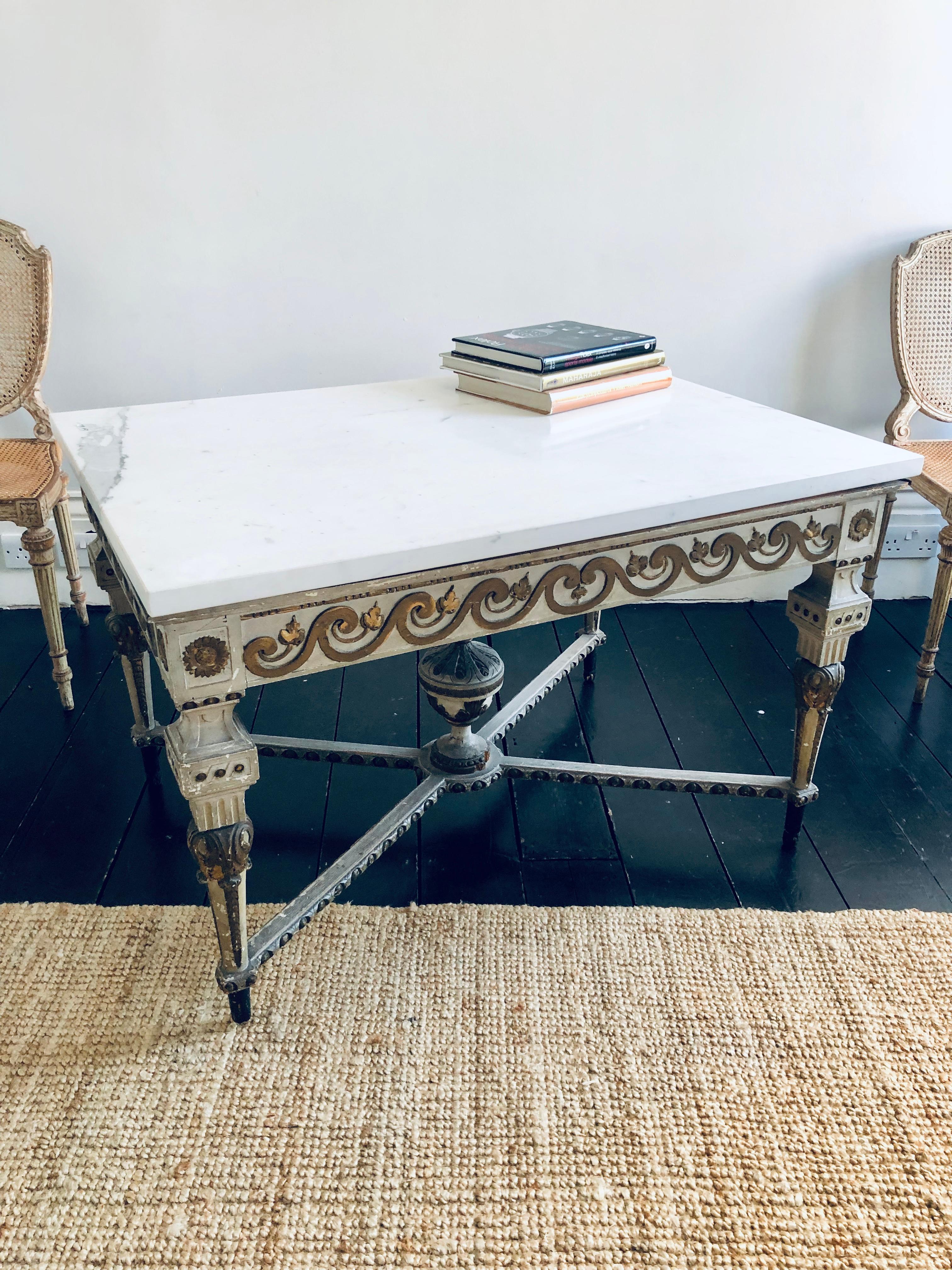 19th Century, Italian Painted Parcel Gilt and Marble Low Centre Table For Sale 5