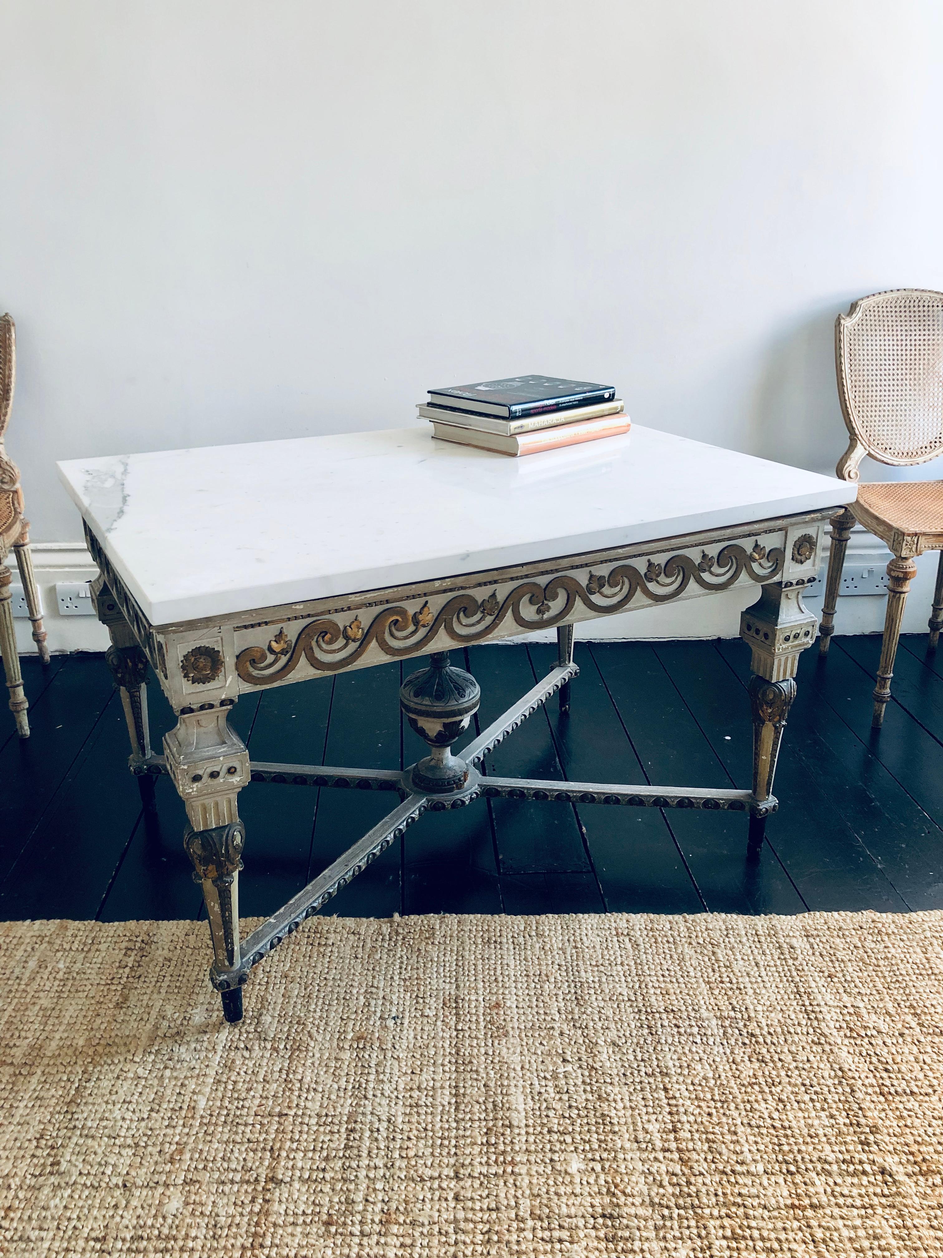 19th Century, Italian Painted Parcel Gilt and Marble Low Centre Table For Sale 6