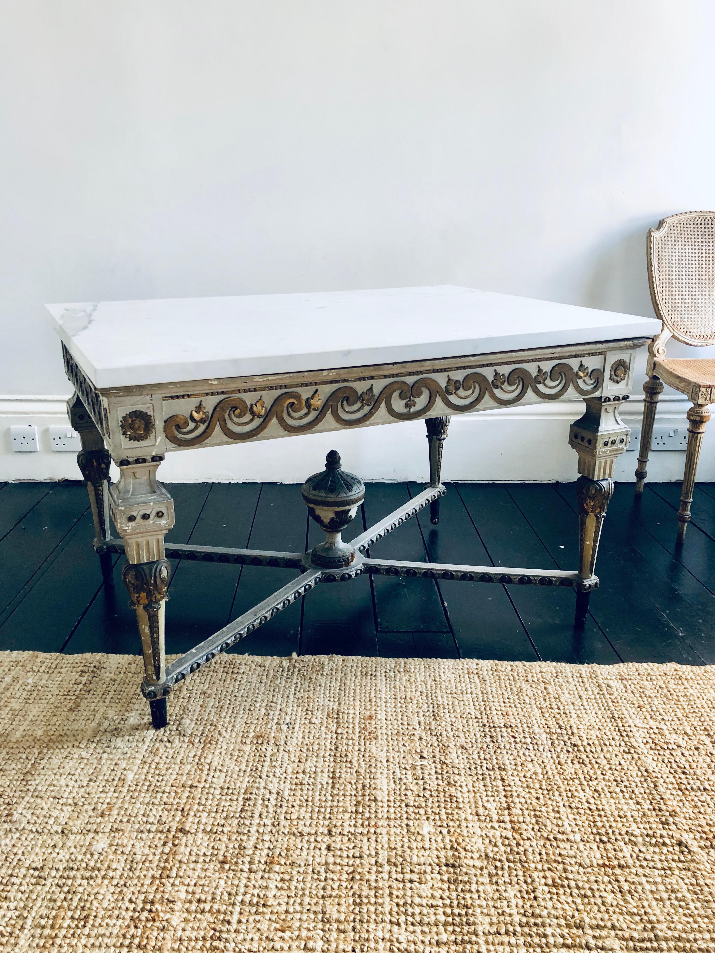 19th Century, Italian Painted Parcel Gilt and Marble Low Centre Table For Sale 2