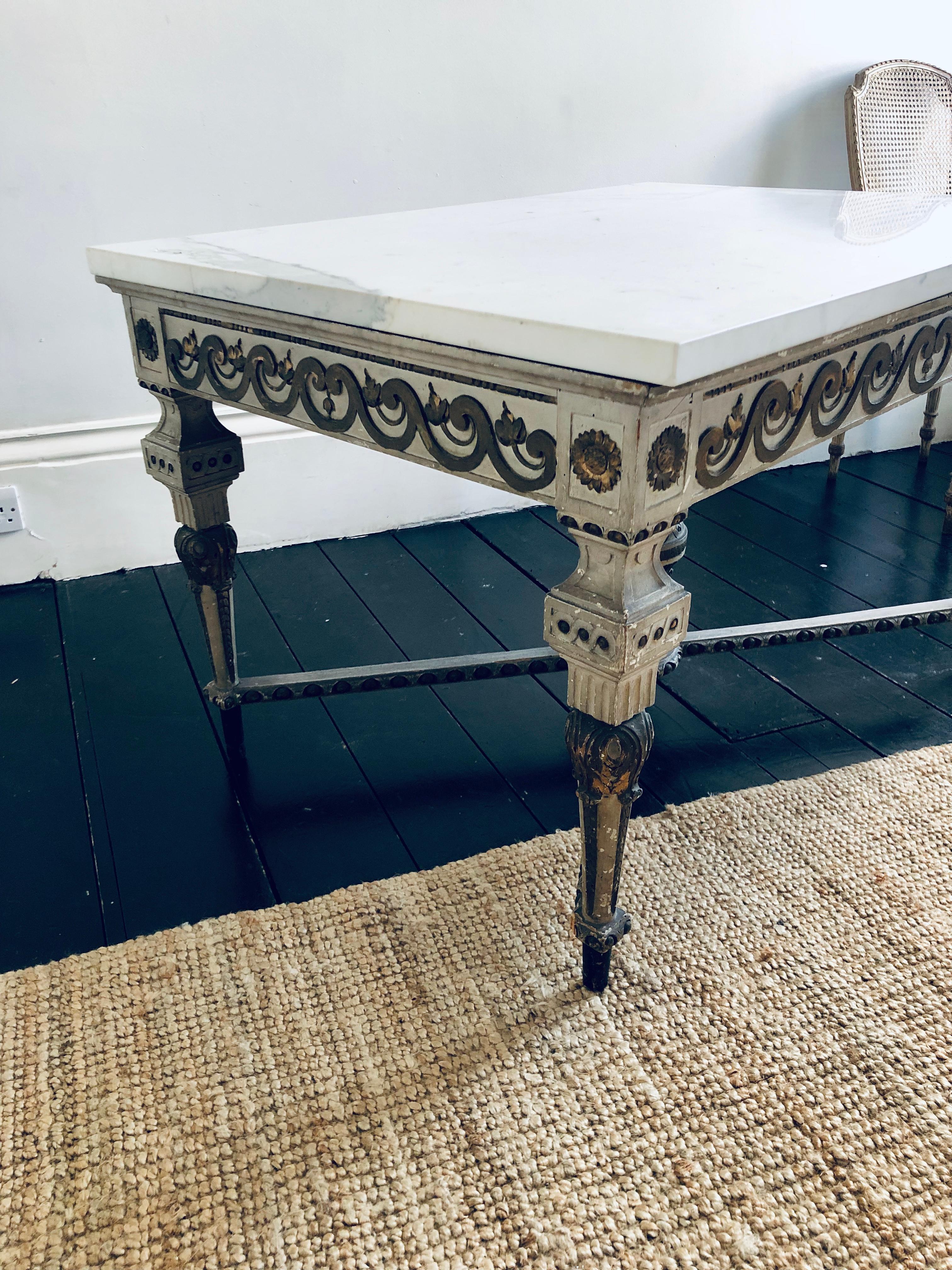 19th Century, Italian Painted Parcel Gilt and Marble Low Centre Table For Sale 3