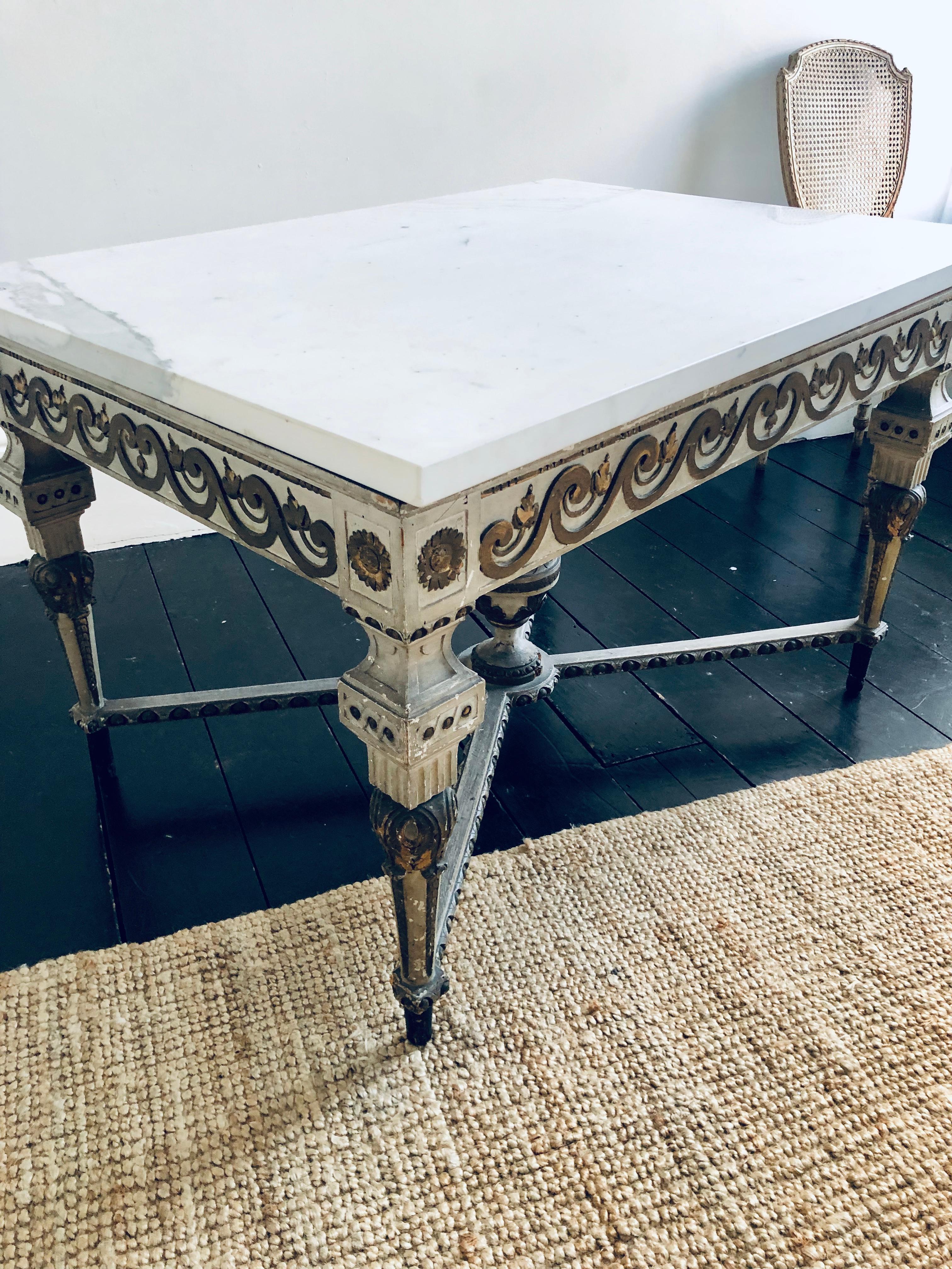19th Century, Italian Painted Parcel Gilt and Marble Low Centre Table For Sale 4
