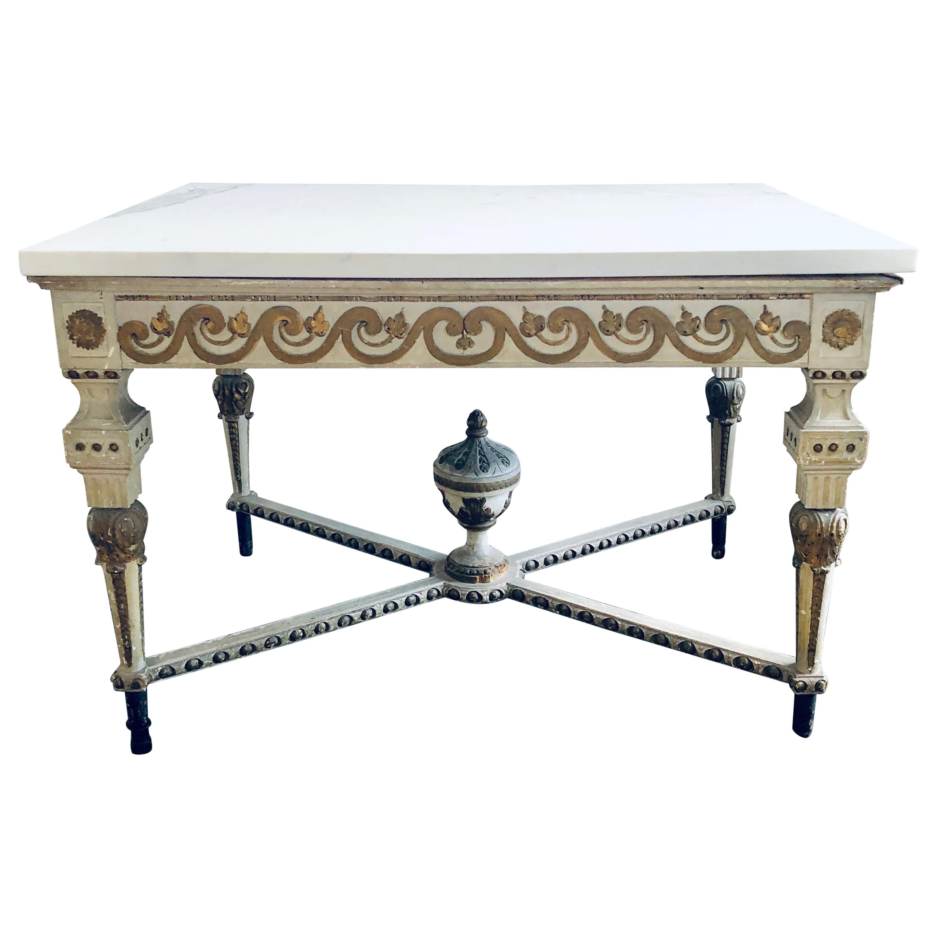 19th Century, Italian Painted Parcel Gilt and Marble Low Centre Table For Sale