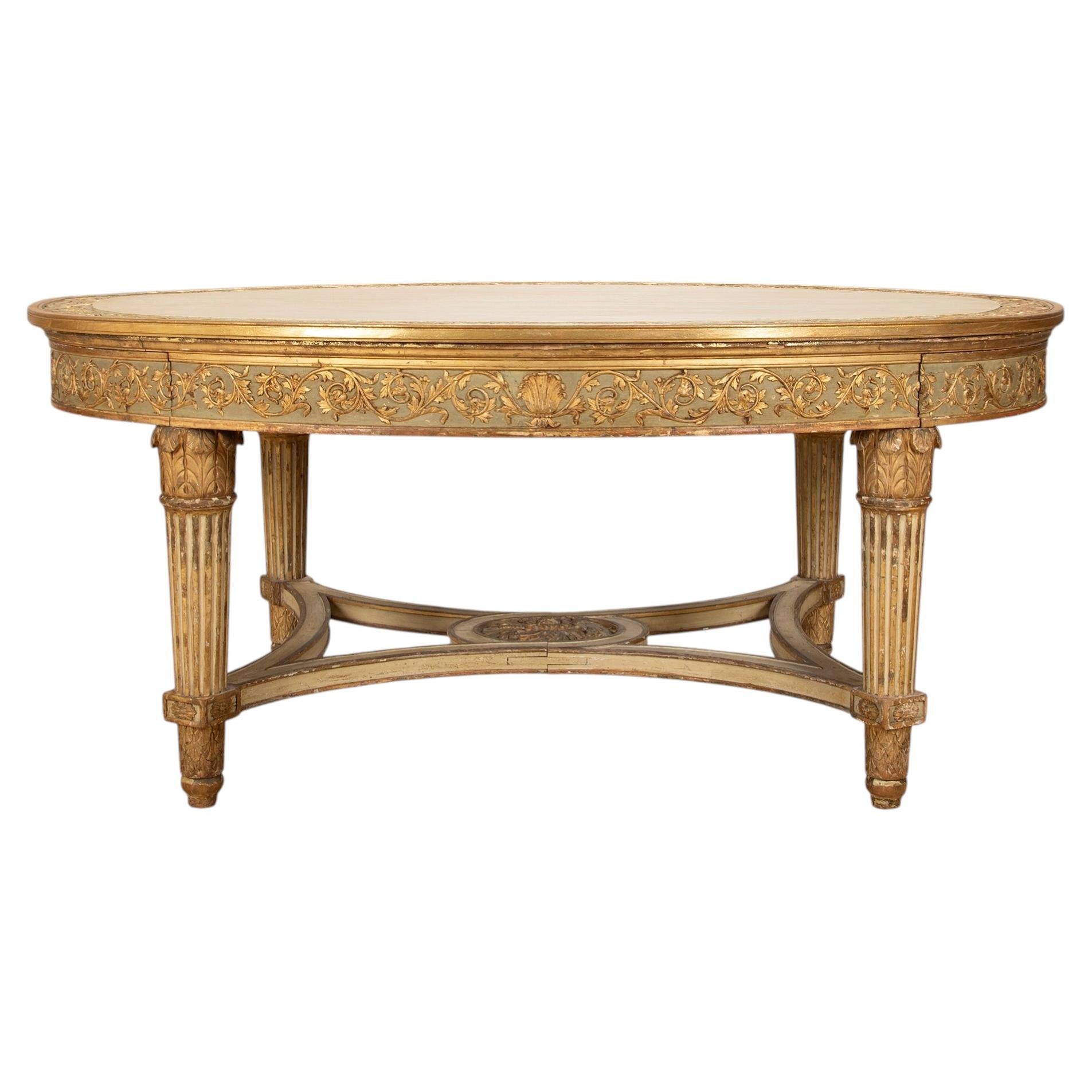 Table de centre ovale italienne du XIXe siècle, peinte et dorée au parcel, dans le style néo-classique