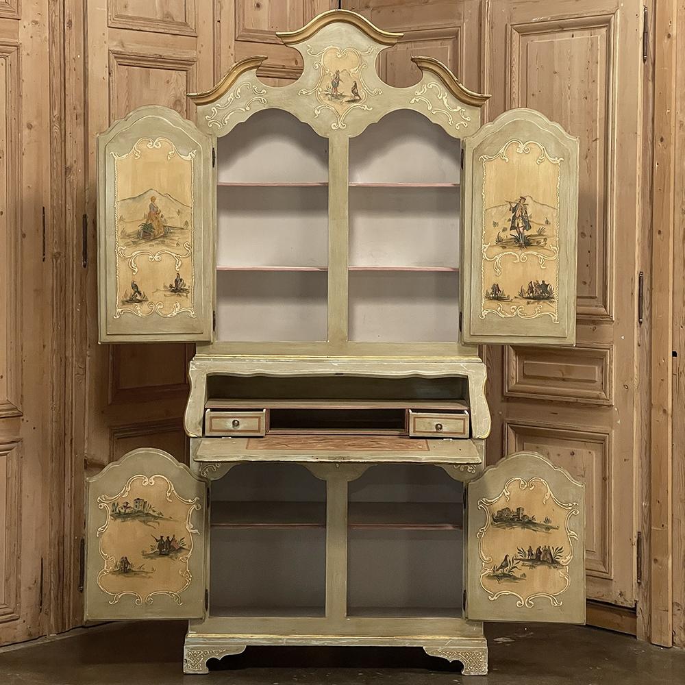 Baroque Revival 19th Century Italian Painted Secretary, Bookcase For Sale