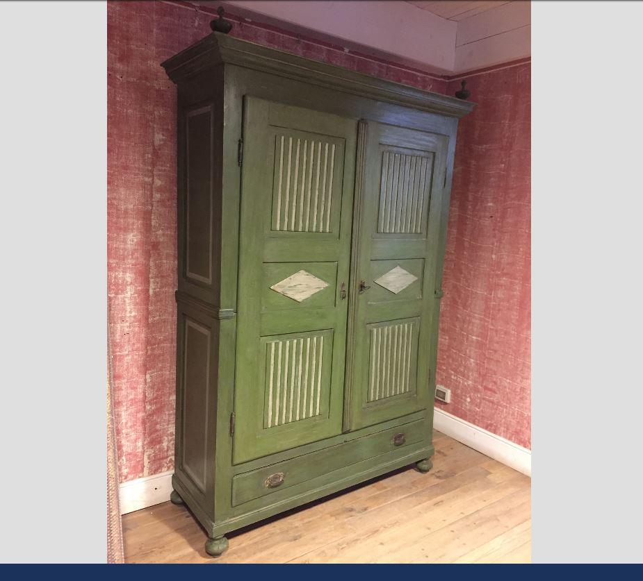 Victorian 19th Century Italian Painted Wardrobe in Pitch Pine Wood with Drawer, 1890s