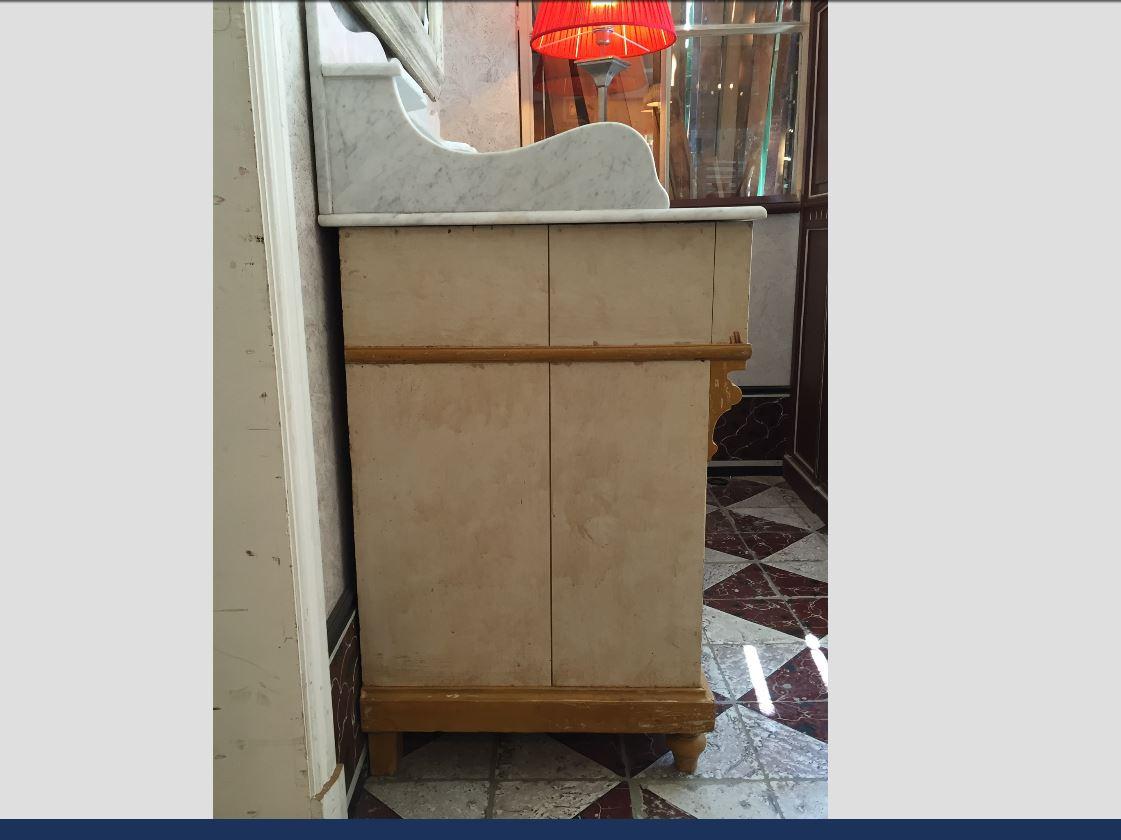 Late 19th Century 19th Century Italian Painted Wood Cupboard Sink with Carrara Marble Top, 1890s