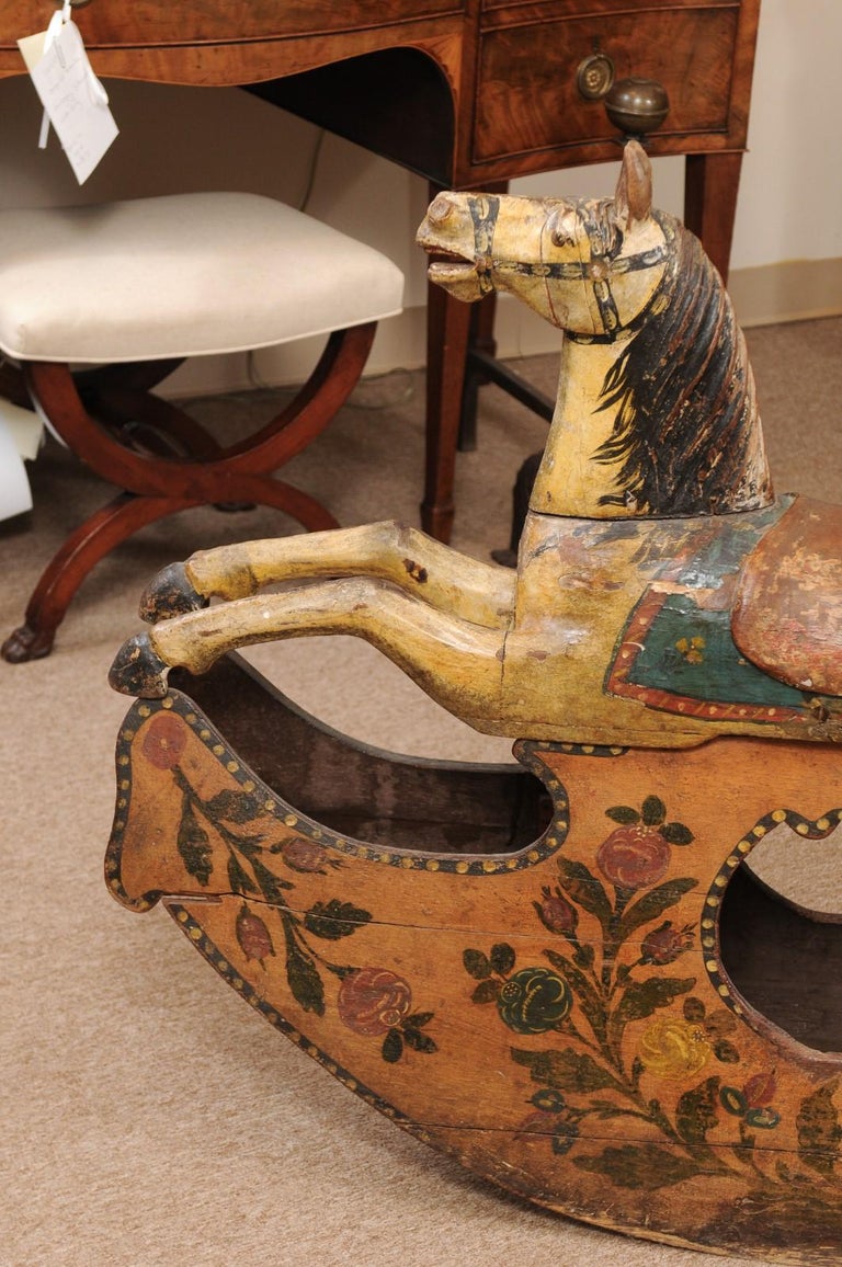 19th Century Italian Painted Wood Rocking Horse For Sale 8