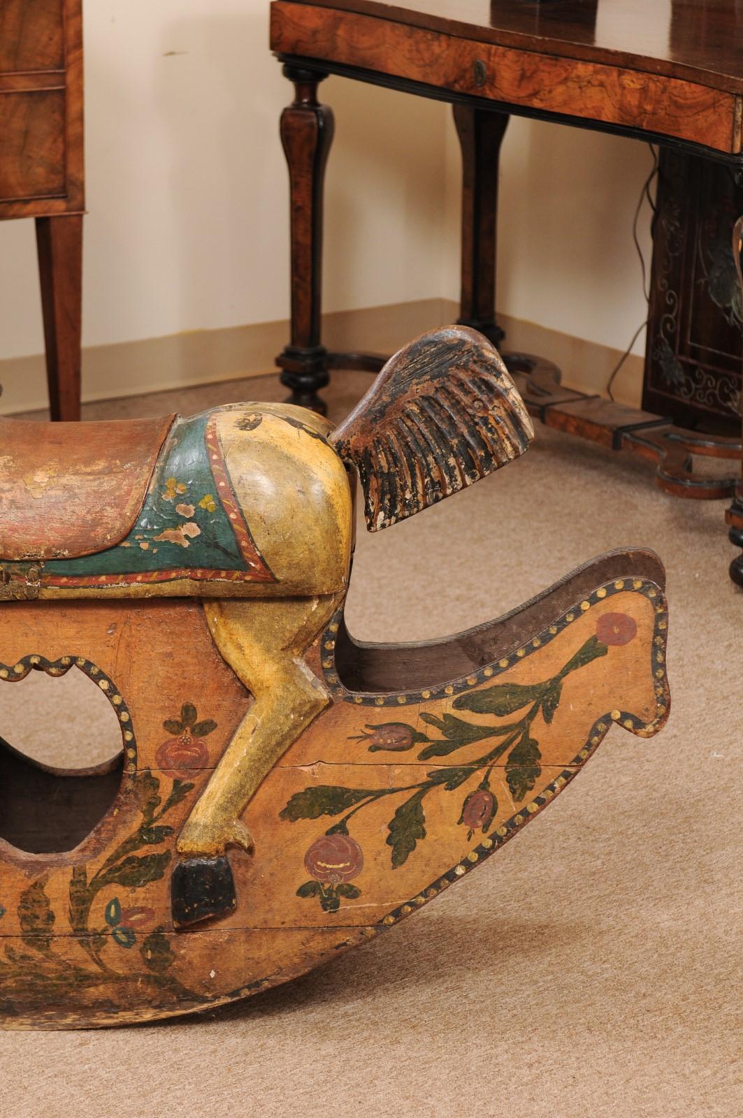 19th Century Italian Painted Wood Rocking Horse For Sale 10