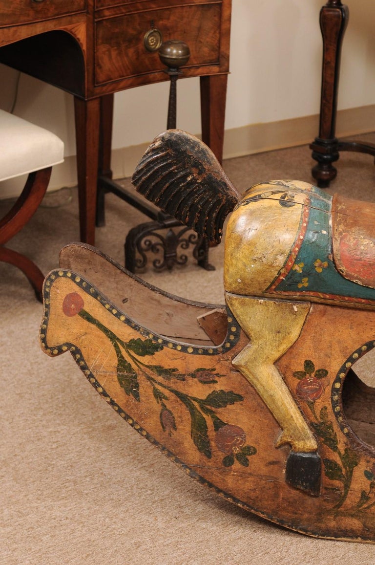 19th Century Italian Painted Wood Rocking Horse For Sale 1