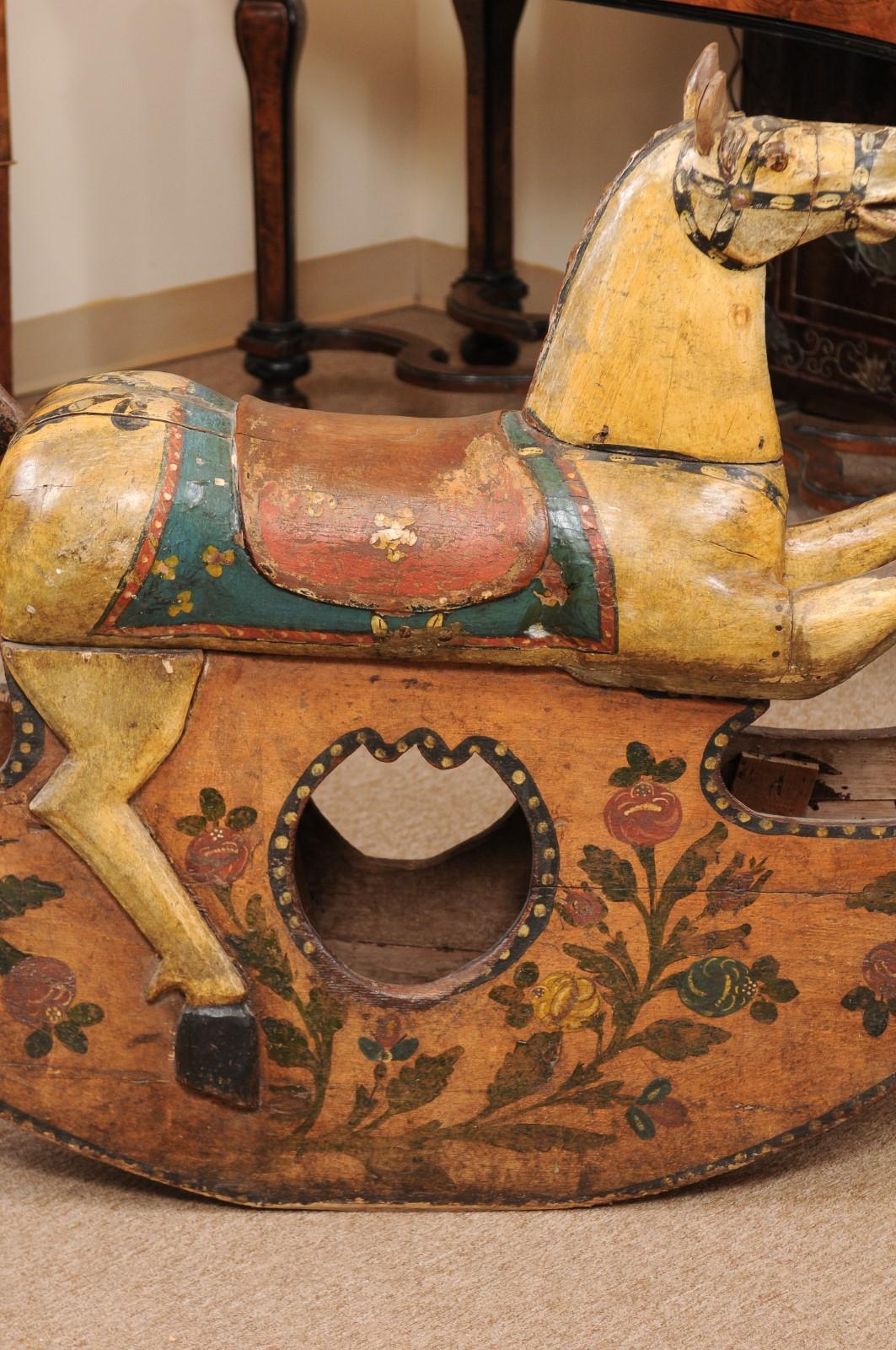 Bois Horse à bascule italienne peint du 19ème siècle en vente
