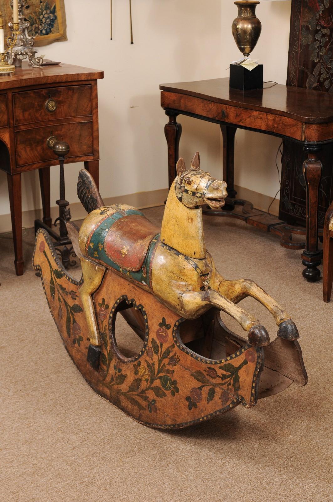 19th Century Italian Painted Wood Rocking Horse For Sale 4