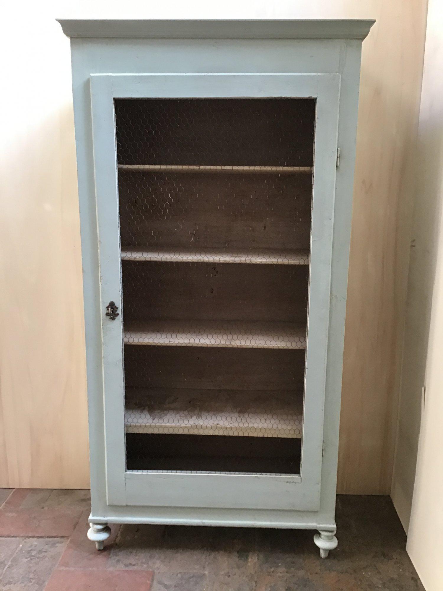Victorian 19th Century Italian Painted Wood Wardrobe with Shelves and Metal Mesh Door For Sale
