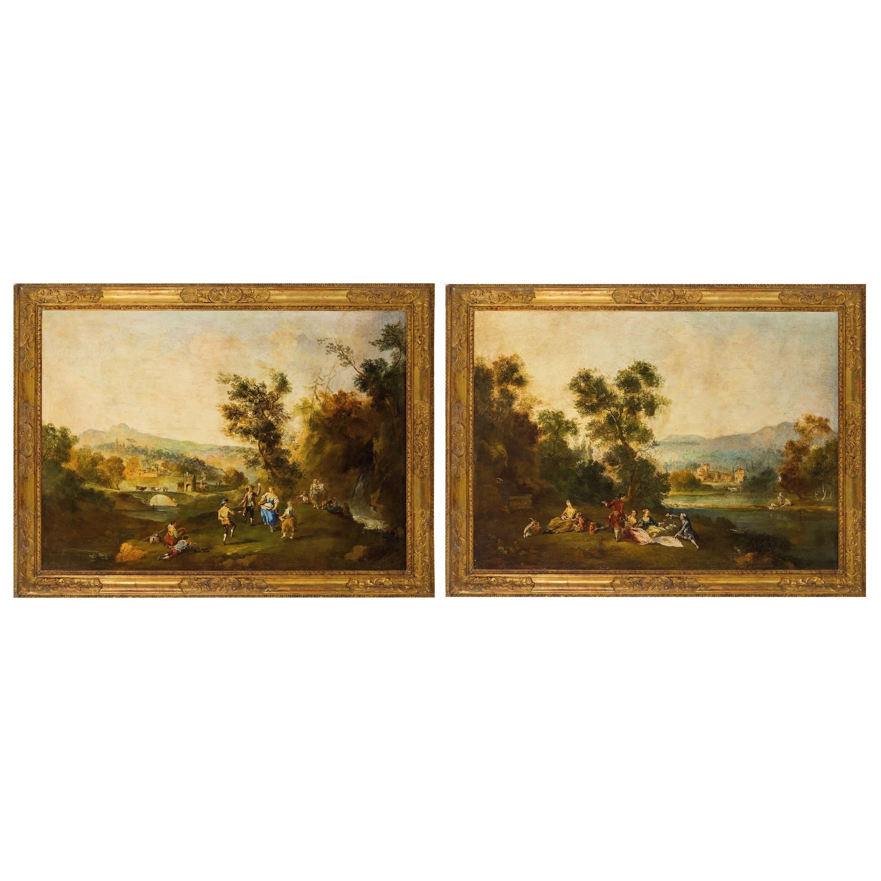 19th Century Italian Painter, Pair of Paintings with River Landscapes