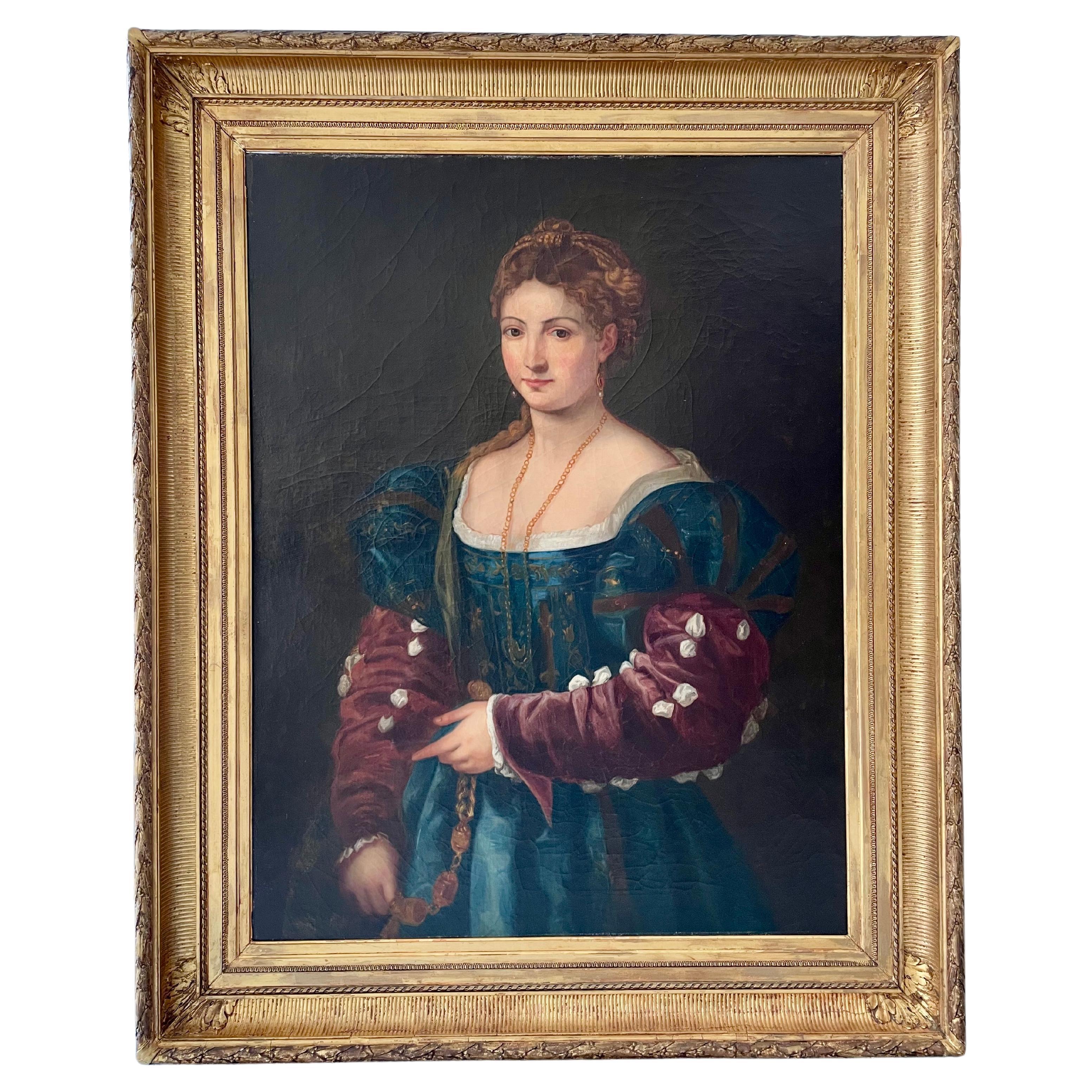 Italienisches Gemälde des 19. Jahrhunderts nach Tizian „La Bella“ im Angebot