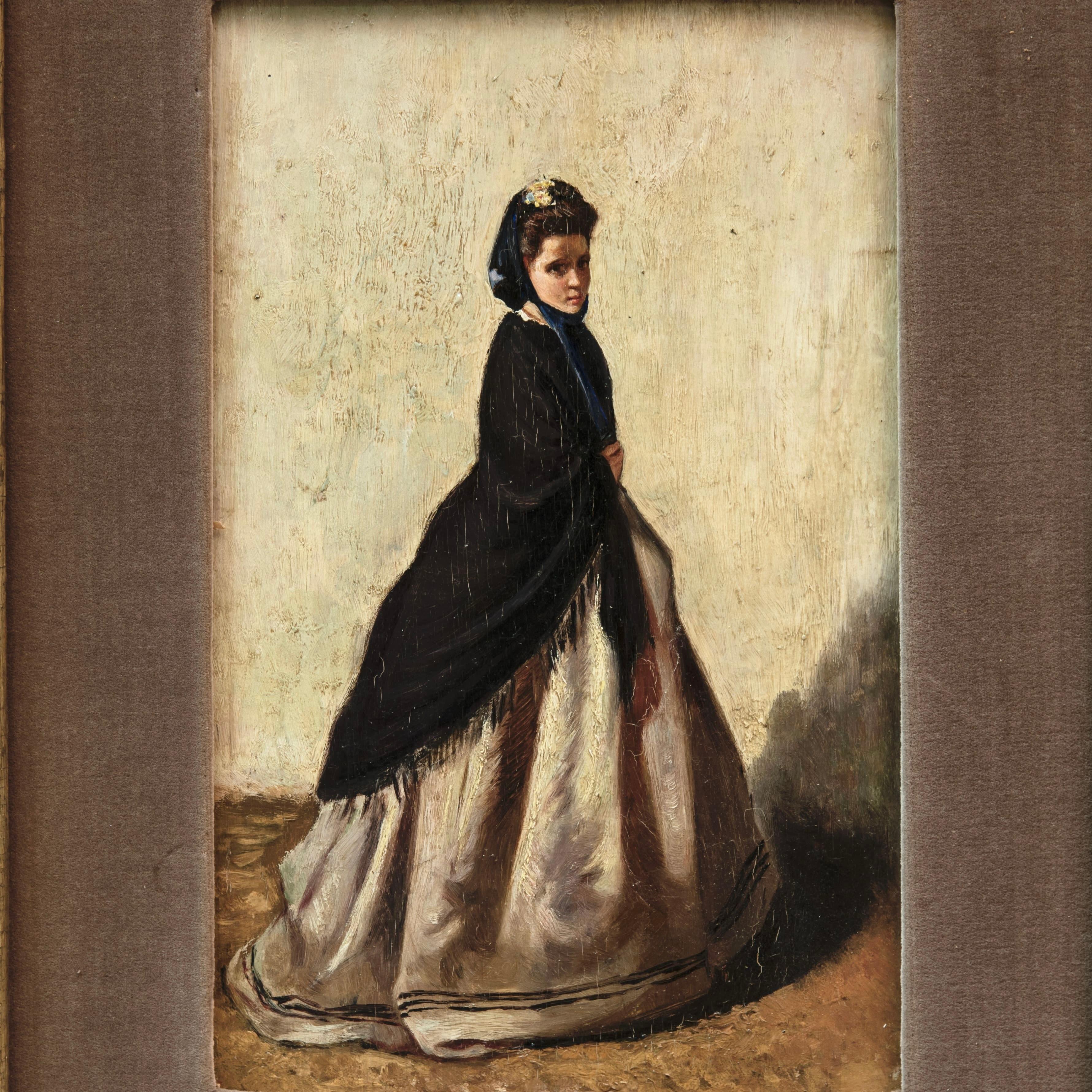 Wood 19th Century Italian Painting Attributed to Silvestro Lega For Sale