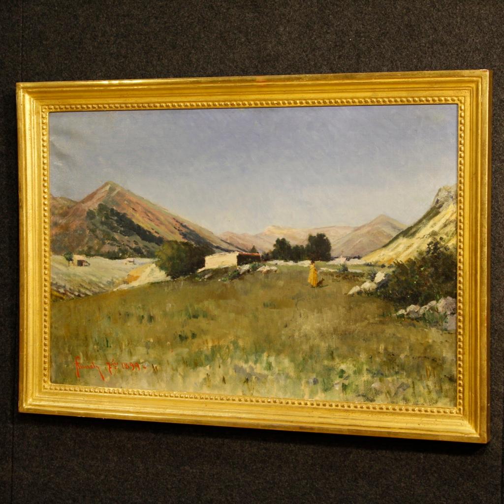 19th Century Italian Painting Landscape with Hunter Signed and Dated, 1899 For Sale 2