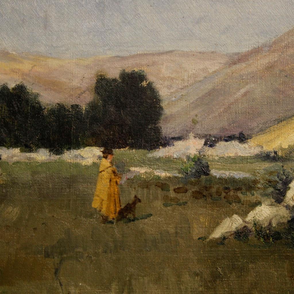 19th Century Italian Painting Landscape with Hunter Signed and Dated, 1899 For Sale 9