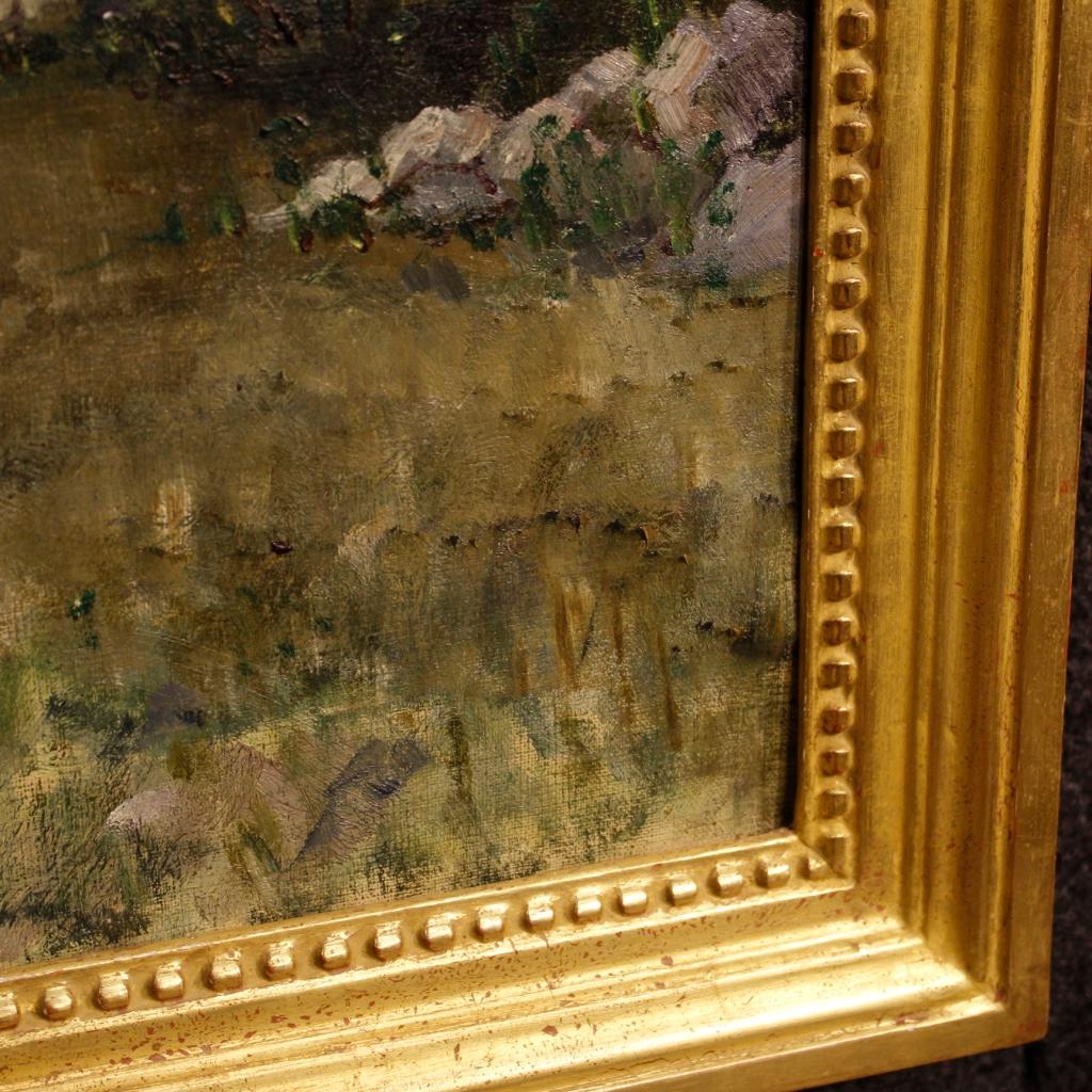 19th Century Italian Painting Landscape with Hunter Signed and Dated, 1899 For Sale 10