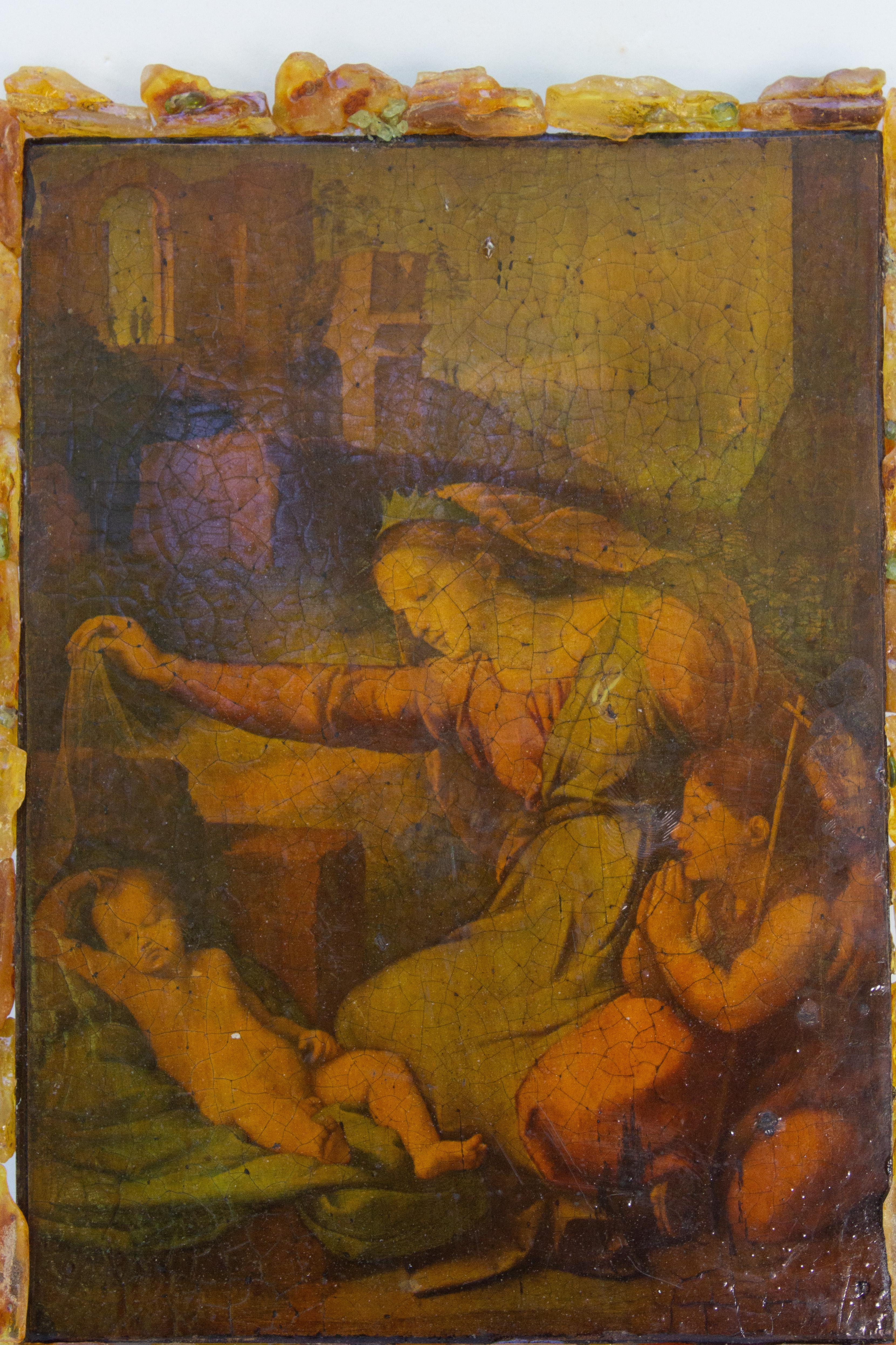 Italienisches Gemälde von Jesus & Mary aus dem 19. Jahrhundert, gerahmt mit Bernstein (Rokoko) im Angebot