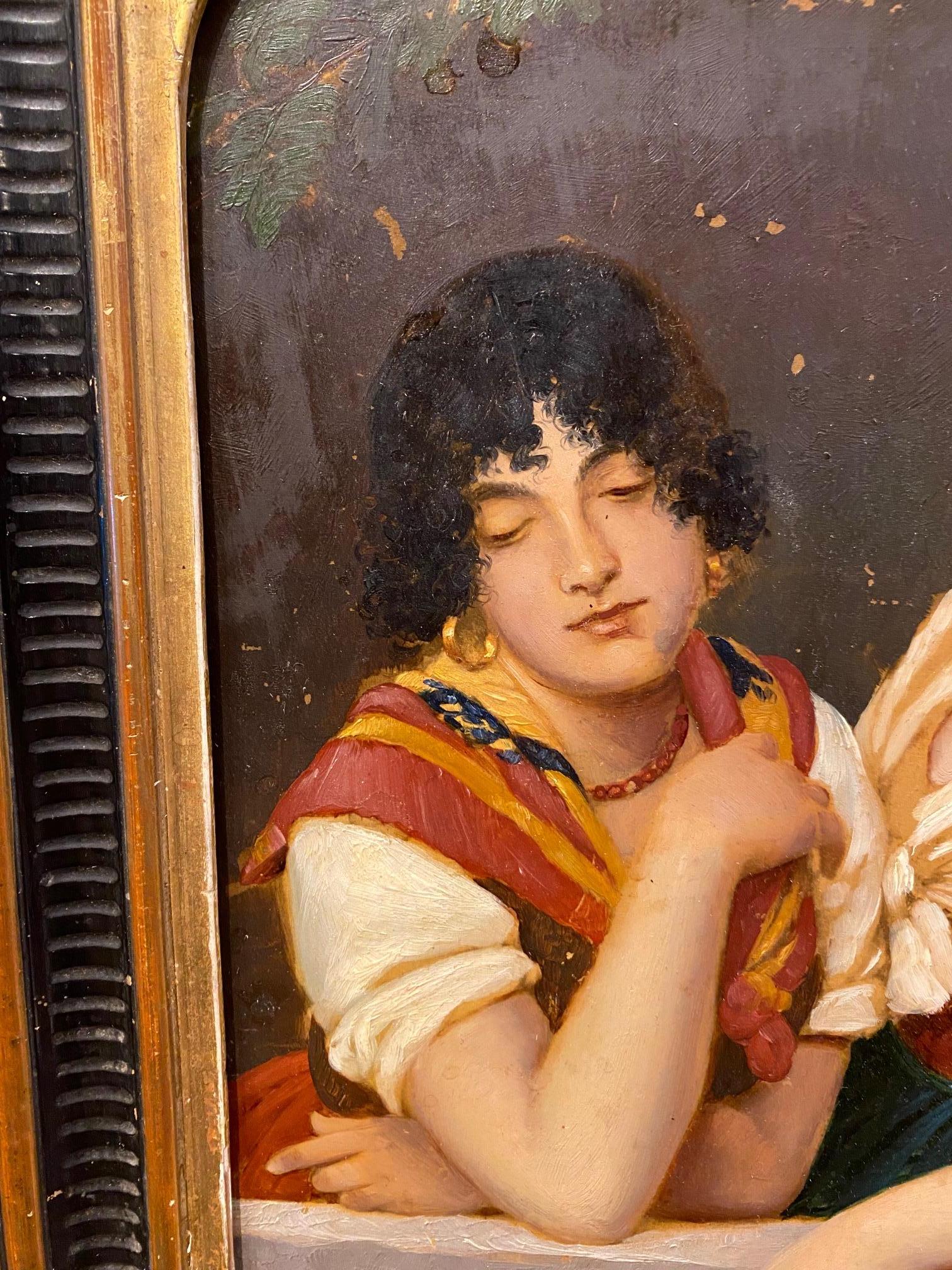 Altro Pittura italiana del 19° secolo con Dame in attesa in vendita