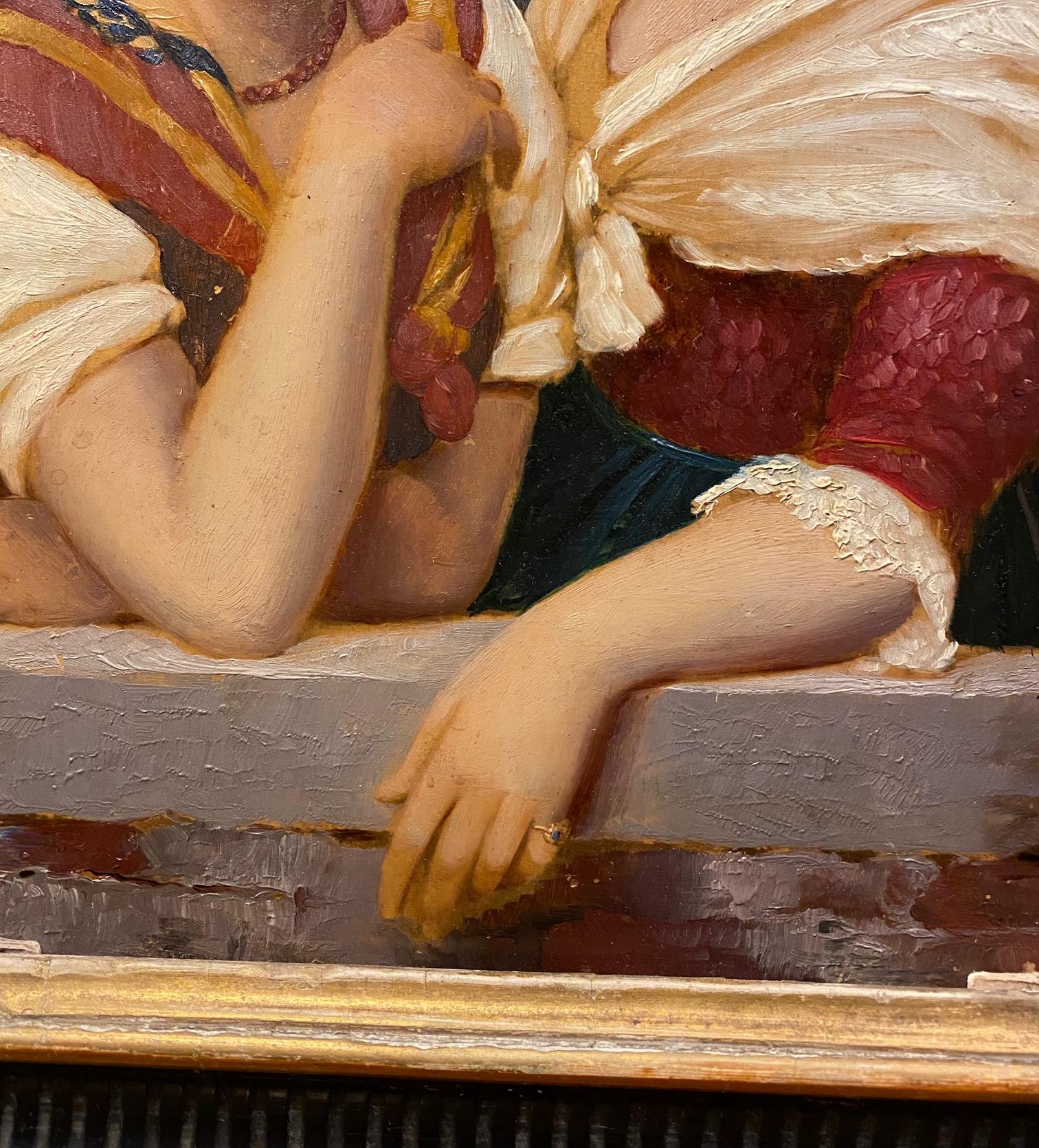 Italienisches Gemälde einer Dame im Warten aus dem 19. Jahrhundert (Handbemalt) im Angebot