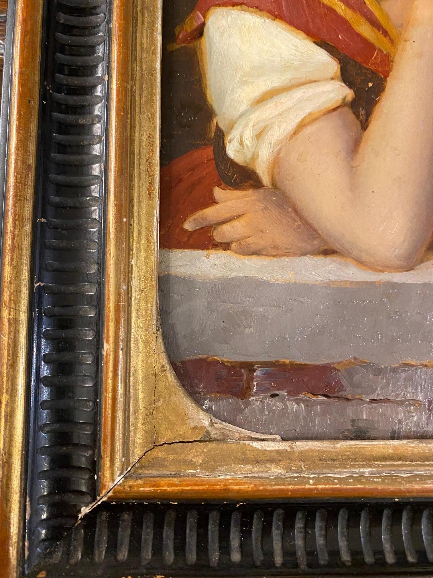 Italienisches Gemälde einer Dame im Warten aus dem 19. Jahrhundert (Holz) im Angebot