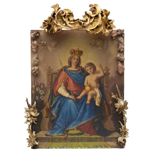 17th Century Italian Painting Of Mary And Jesus With A Gold Leaf 17th-century-italian-painting-of-mary-and-jesus-with-a-gold-leaf