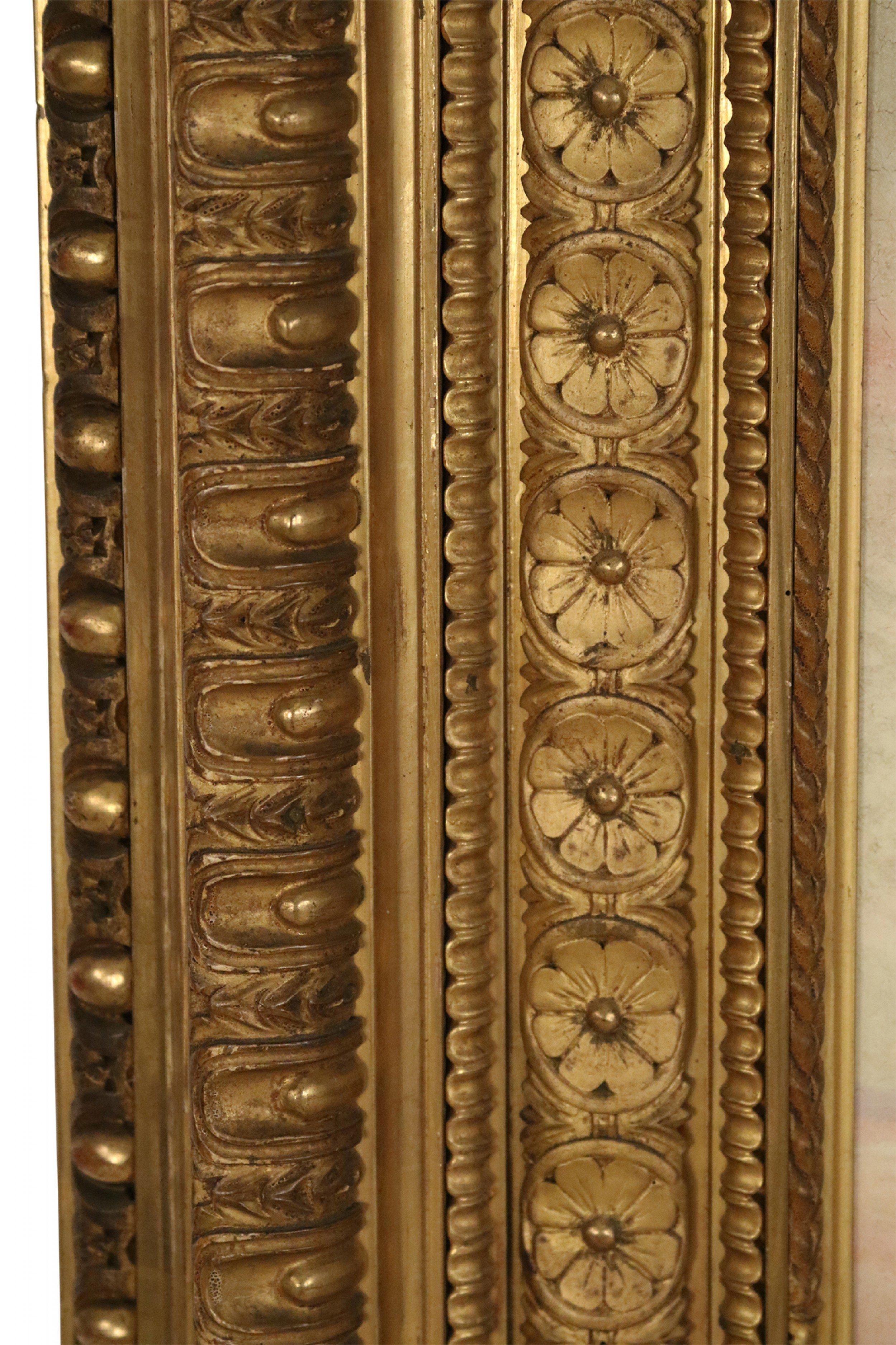 Toile Tableau italien du 19e siècle représentant les Muses dans un cadre orné en bois doré sculpté en vente