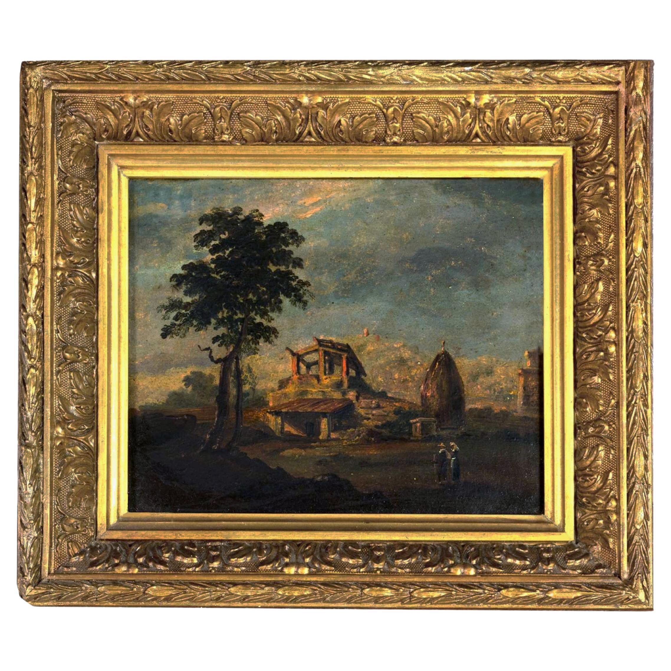 19th Century Italian Painting, Via Appia Pilgrims, Romanticism Style   For Sale