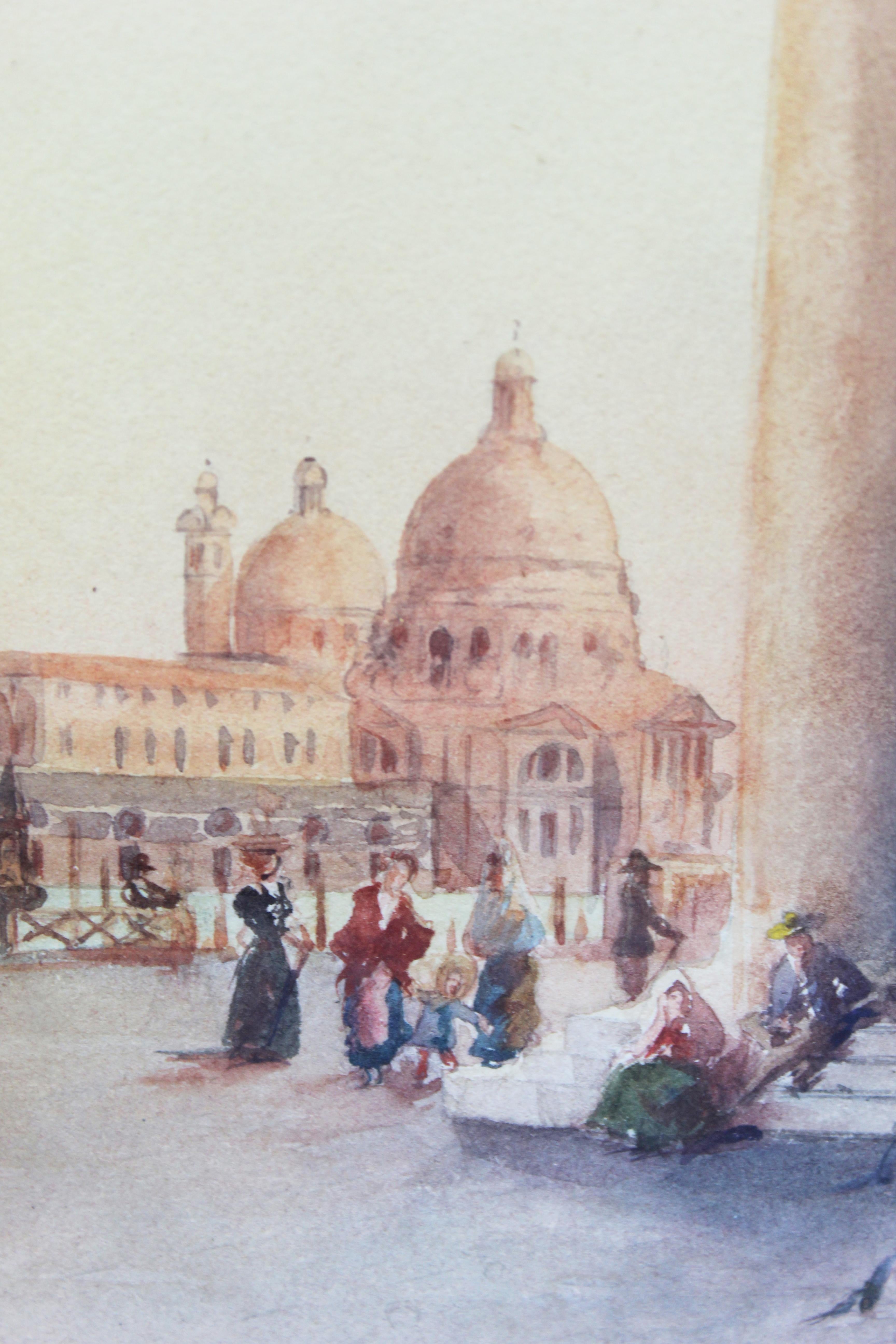19th Century Italian painting Watercolor View of Venice St Mark Square Signed For Sale 4