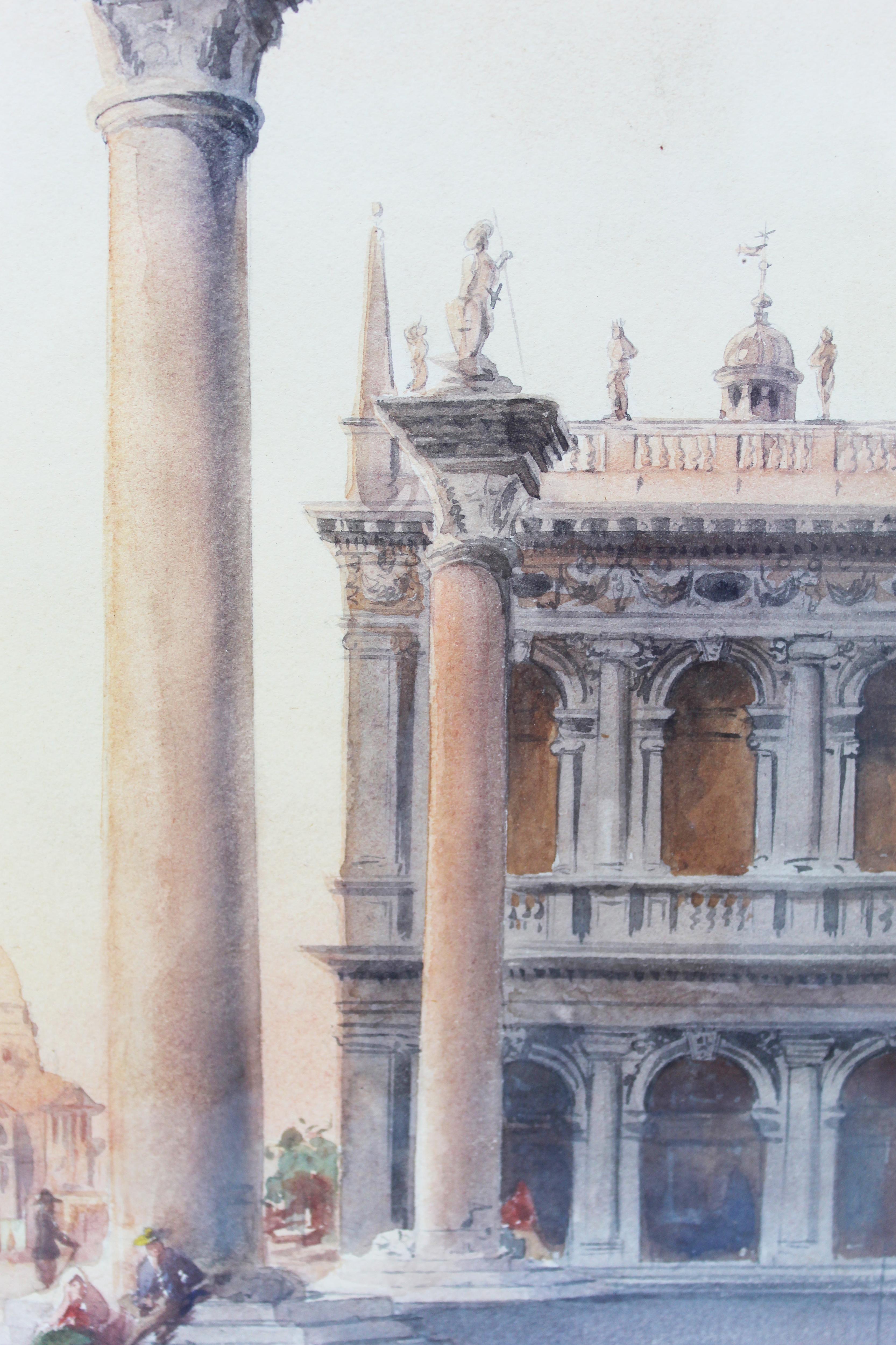 19th Century Italian painting Watercolor View of Venice St Mark Square Signed For Sale 10