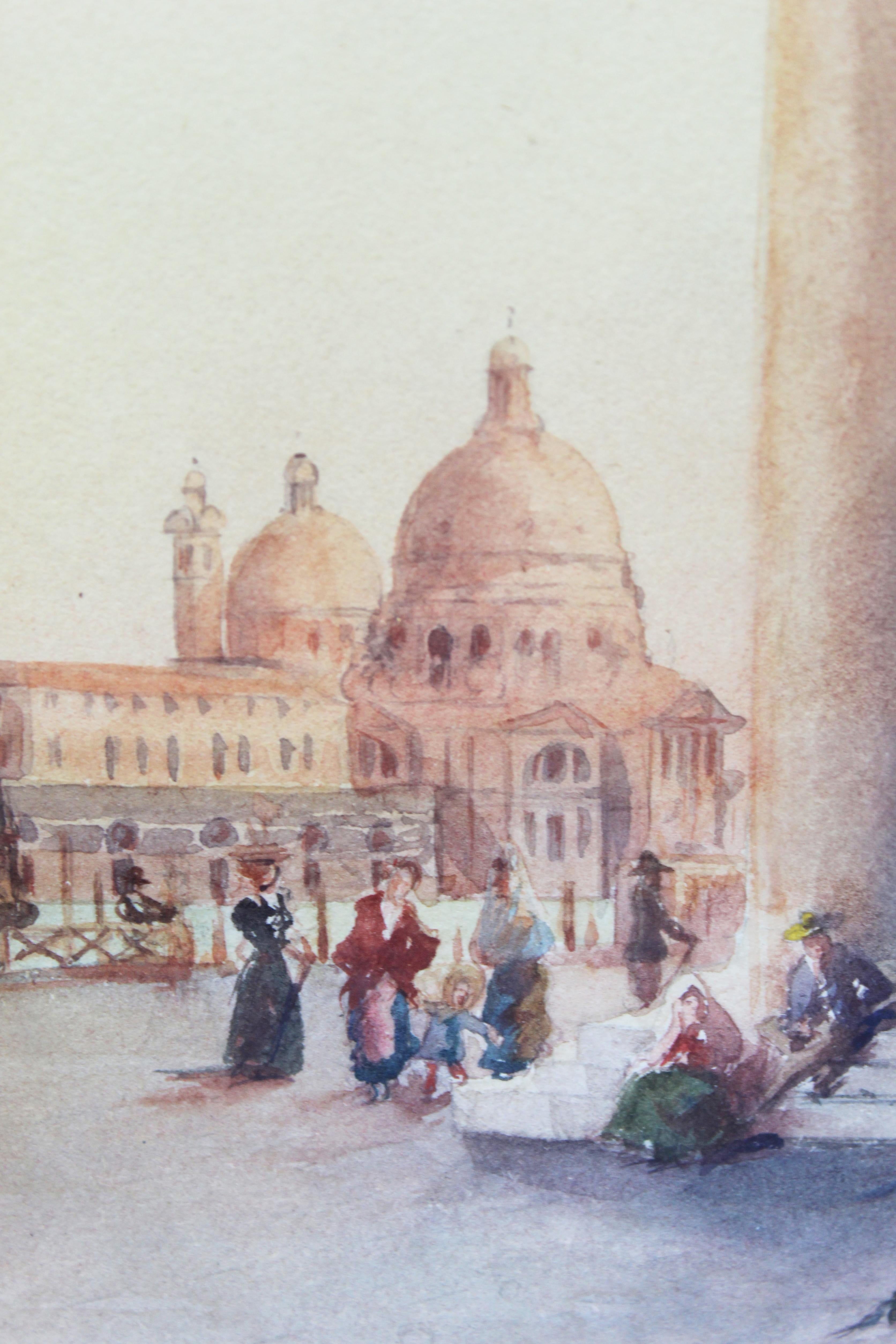 19th Century Italian painting Watercolor View of Venice St Mark Square Signed For Sale 3
