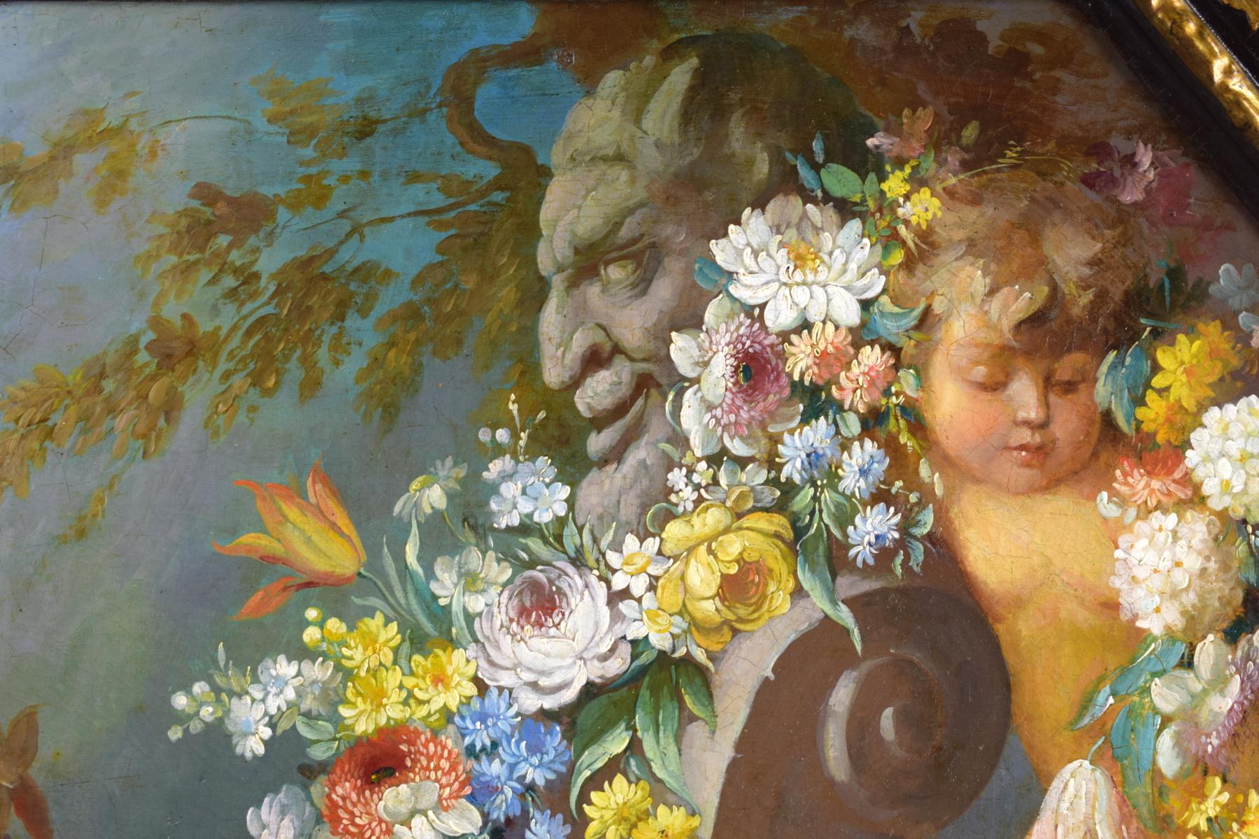 19th Century, Italian Painting with Still Life with Cherubs For Sale 2