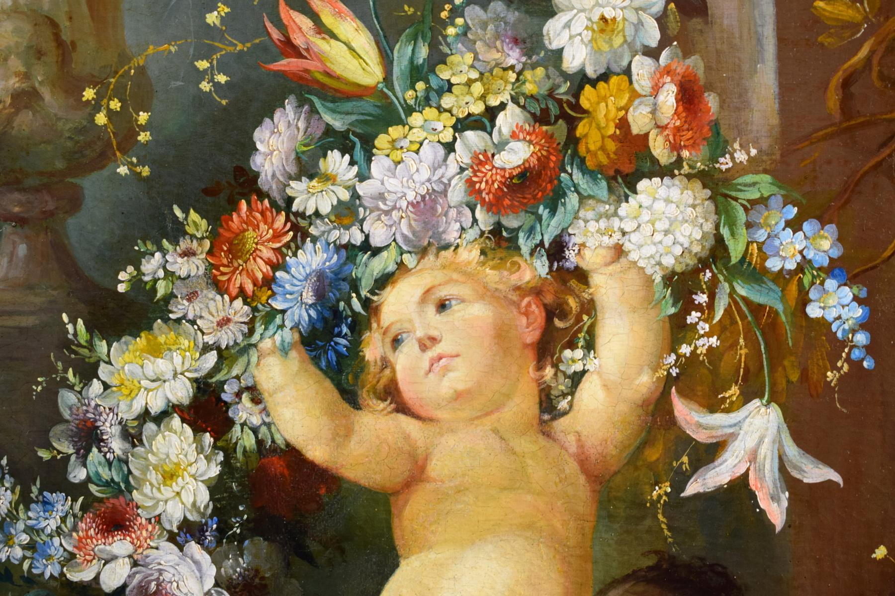 19th Century, Italian Painting with Still Life with Cherubs For Sale 3