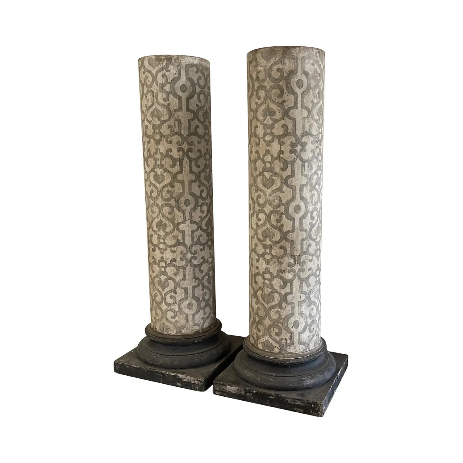 19th Century Italian Pair of Antique Arte Povera Pinewood Column Pedestals For Sale 1