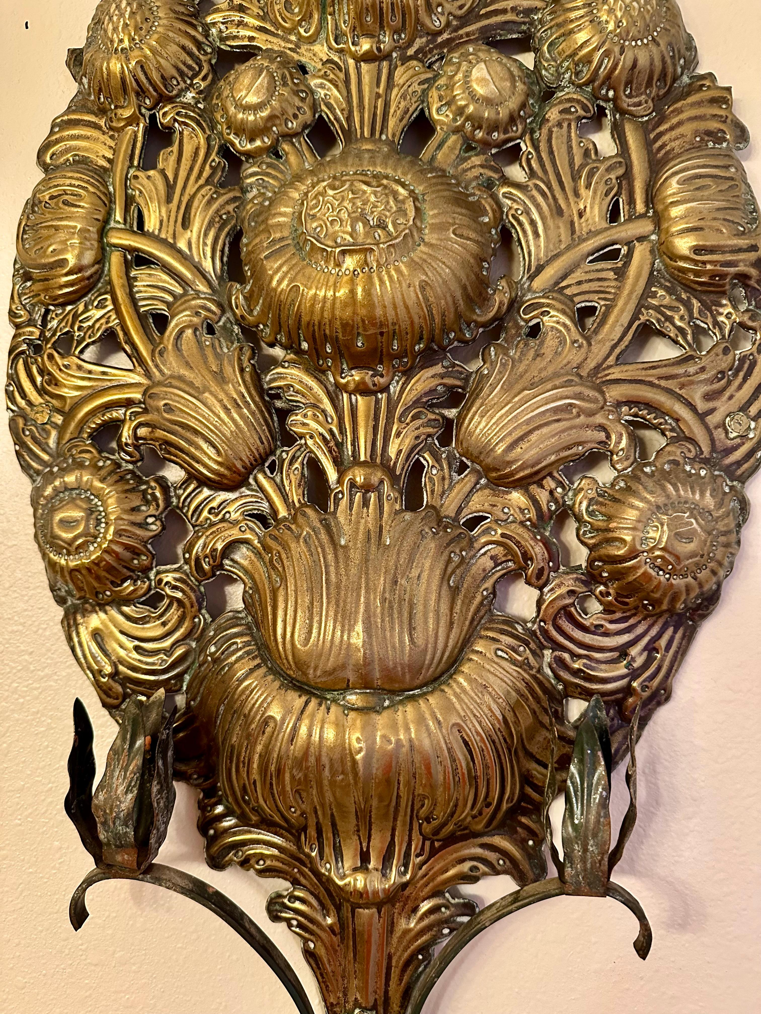 19th Century Italian Pair of Antique Brass Altar Palmettes For Sale 5