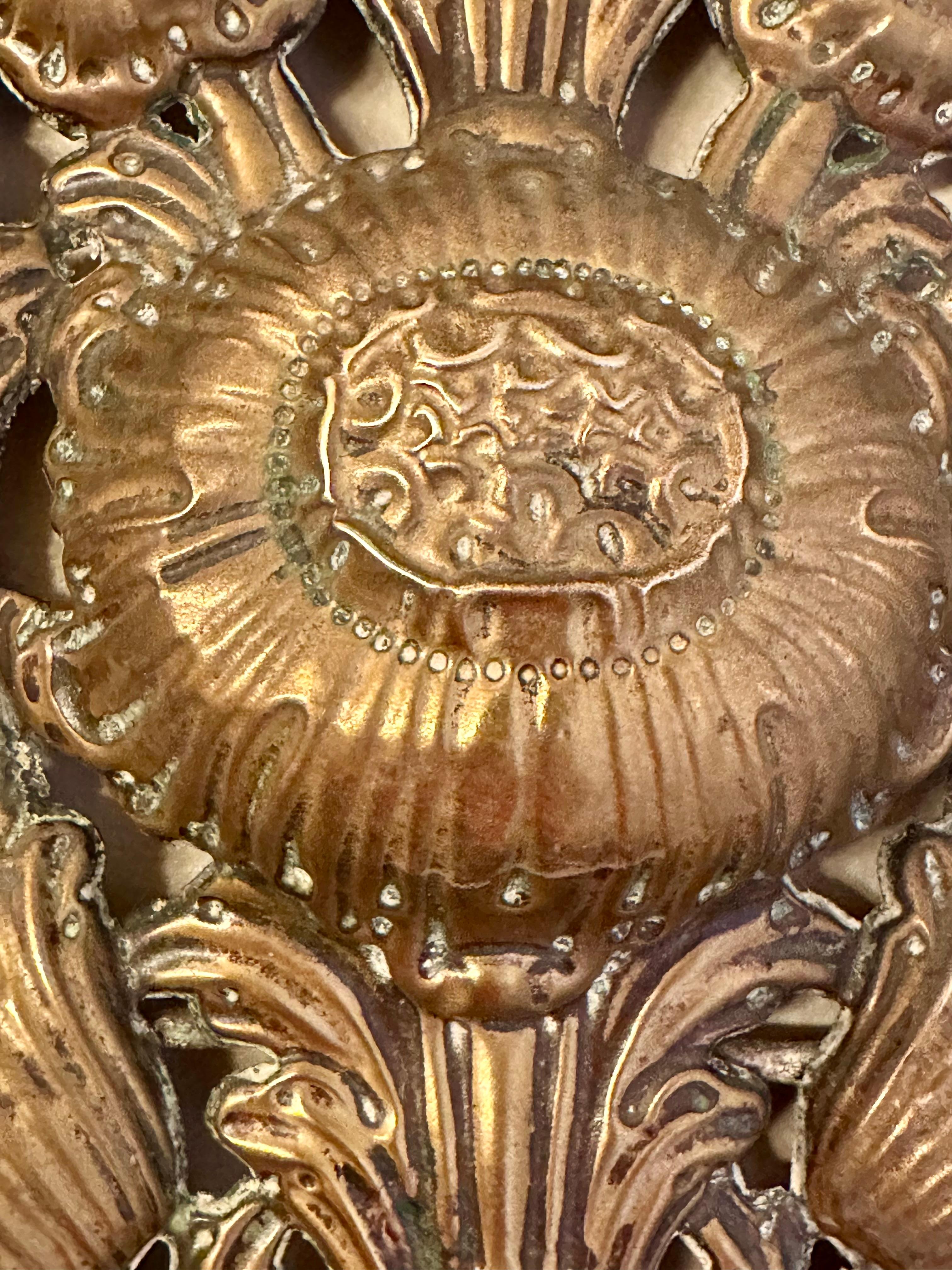 19th Century Italian Pair of Antique Brass Altar Palmettes For Sale 1