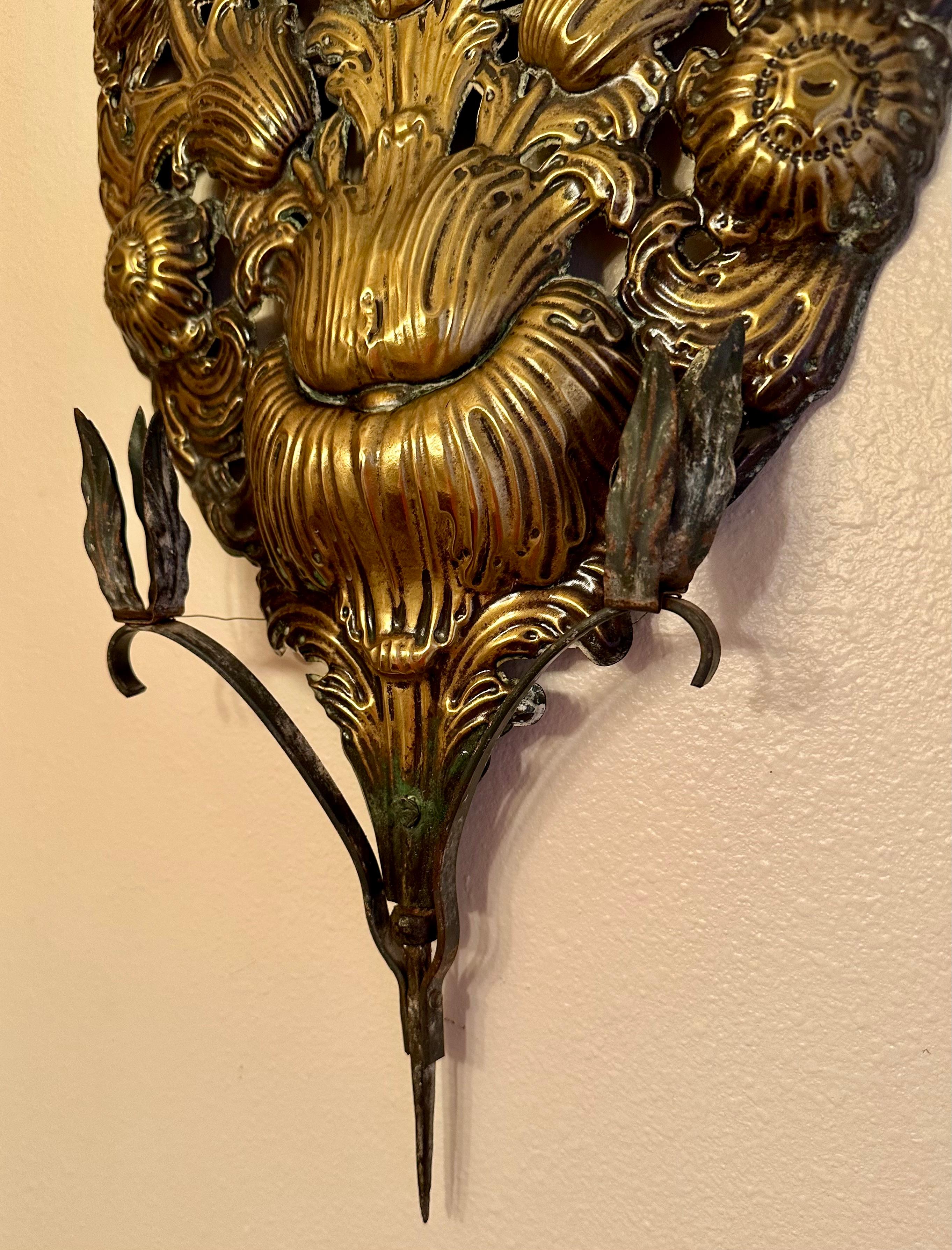 19th Century Italian Pair of Antique Brass Altar Palmettes For Sale 2