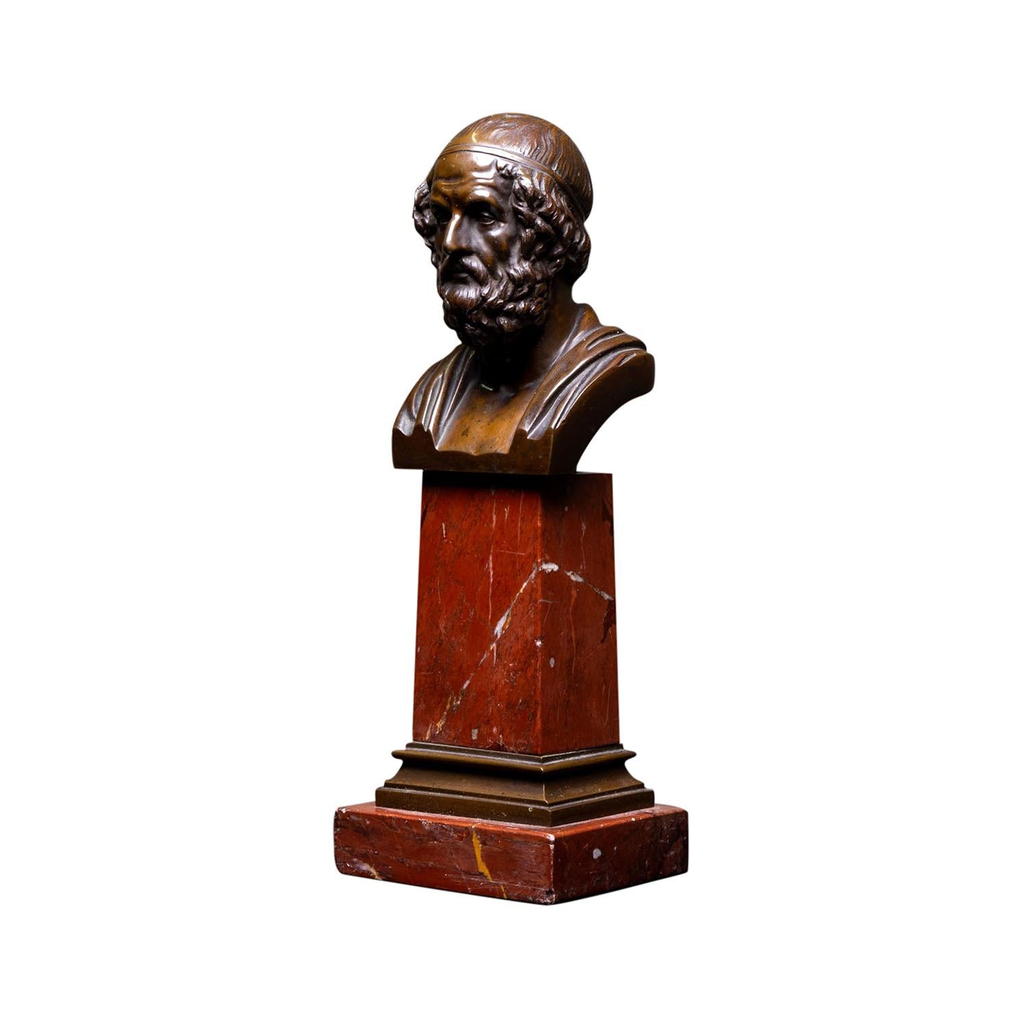 Hand-Crafted 19th Century Italian Pair of Bronze Busts of Homer - Antique Décor Sculptures For Sale
