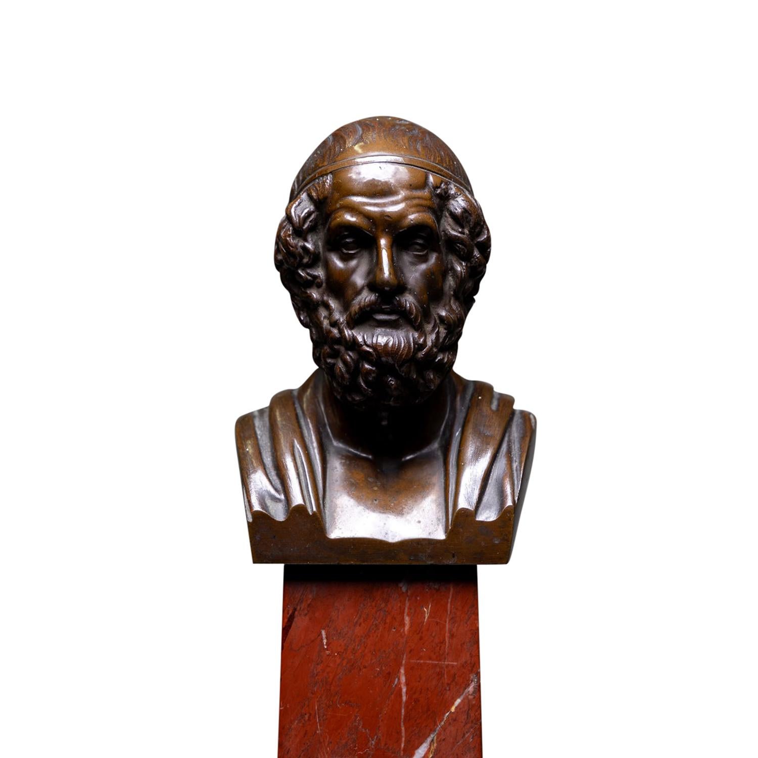 Metal 19th Century Italian Pair of Bronze Busts of Homer - Antique Décor Sculptures For Sale