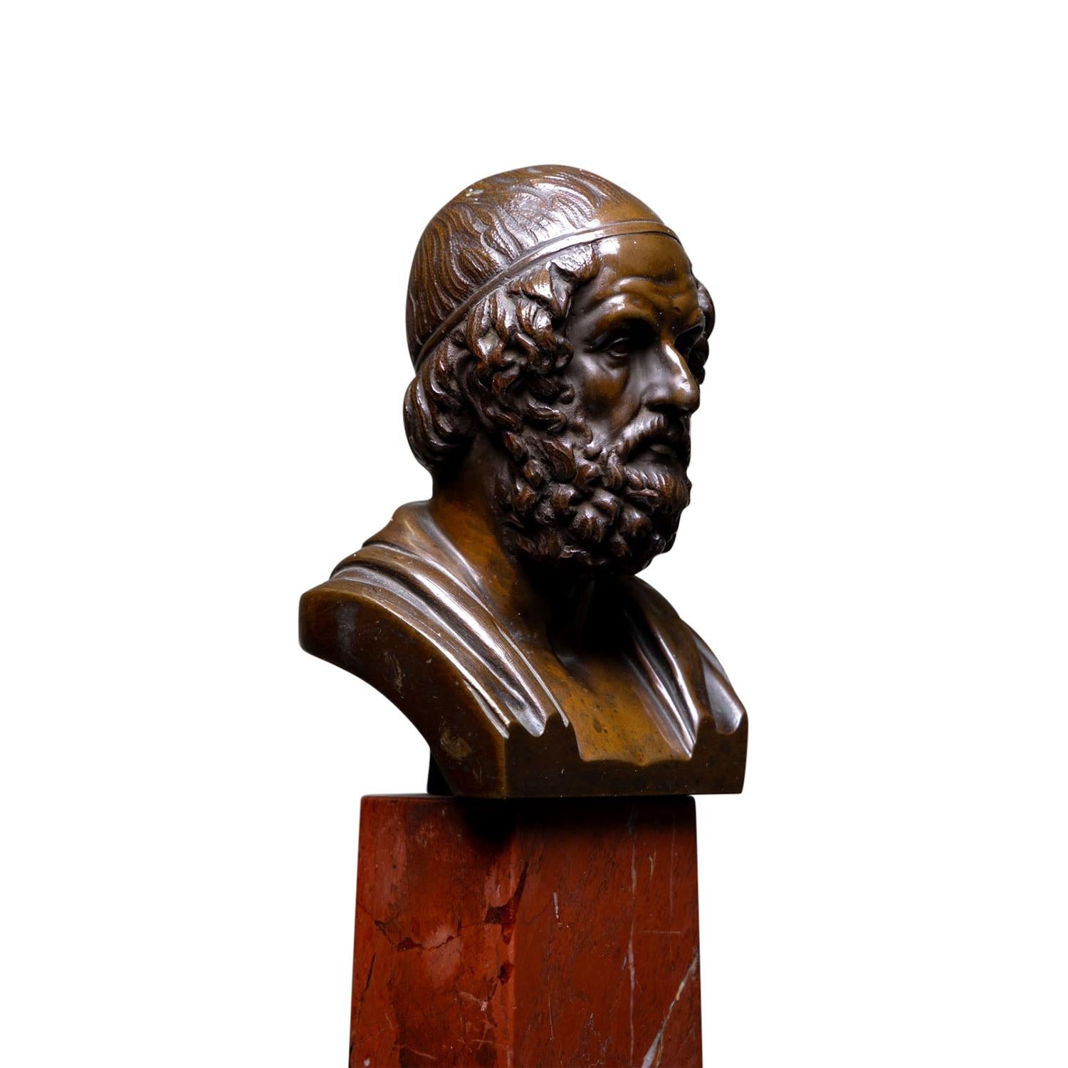 19th Century Italian Pair of Bronze Busts of Homer - Antique Décor Sculptures For Sale 1